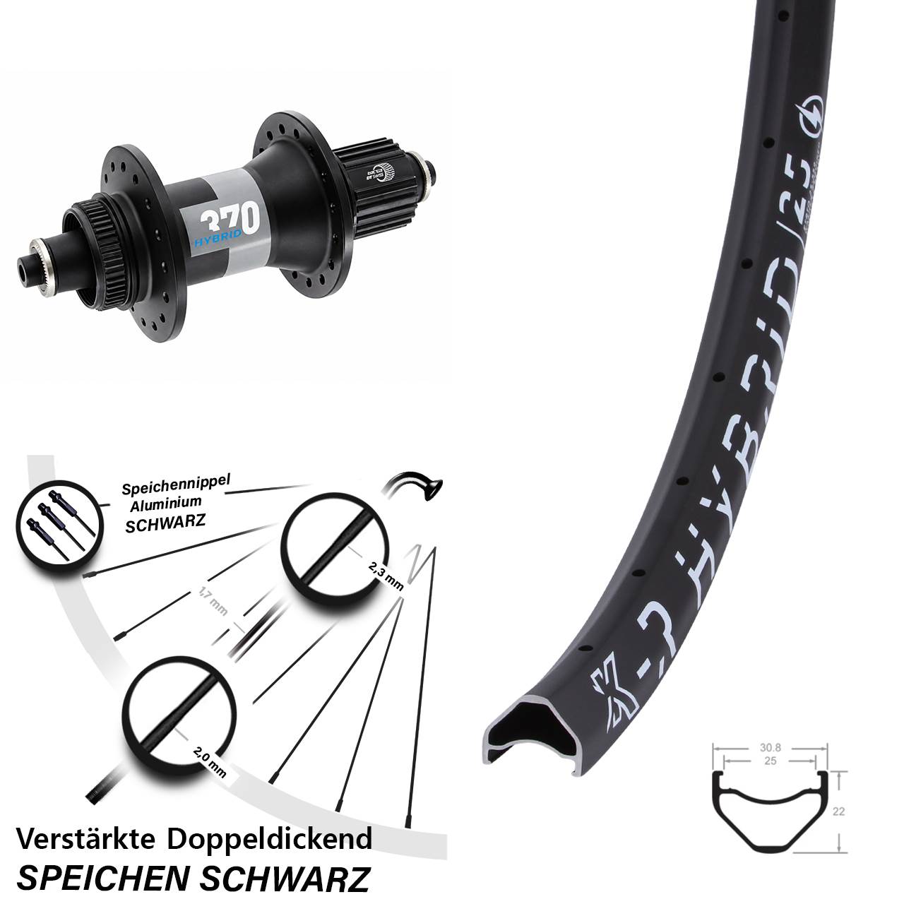 29 Zoll KX-R Hybrid 25 DT Swiss 370 Disc Hinterrad QR Boost Micro Spline