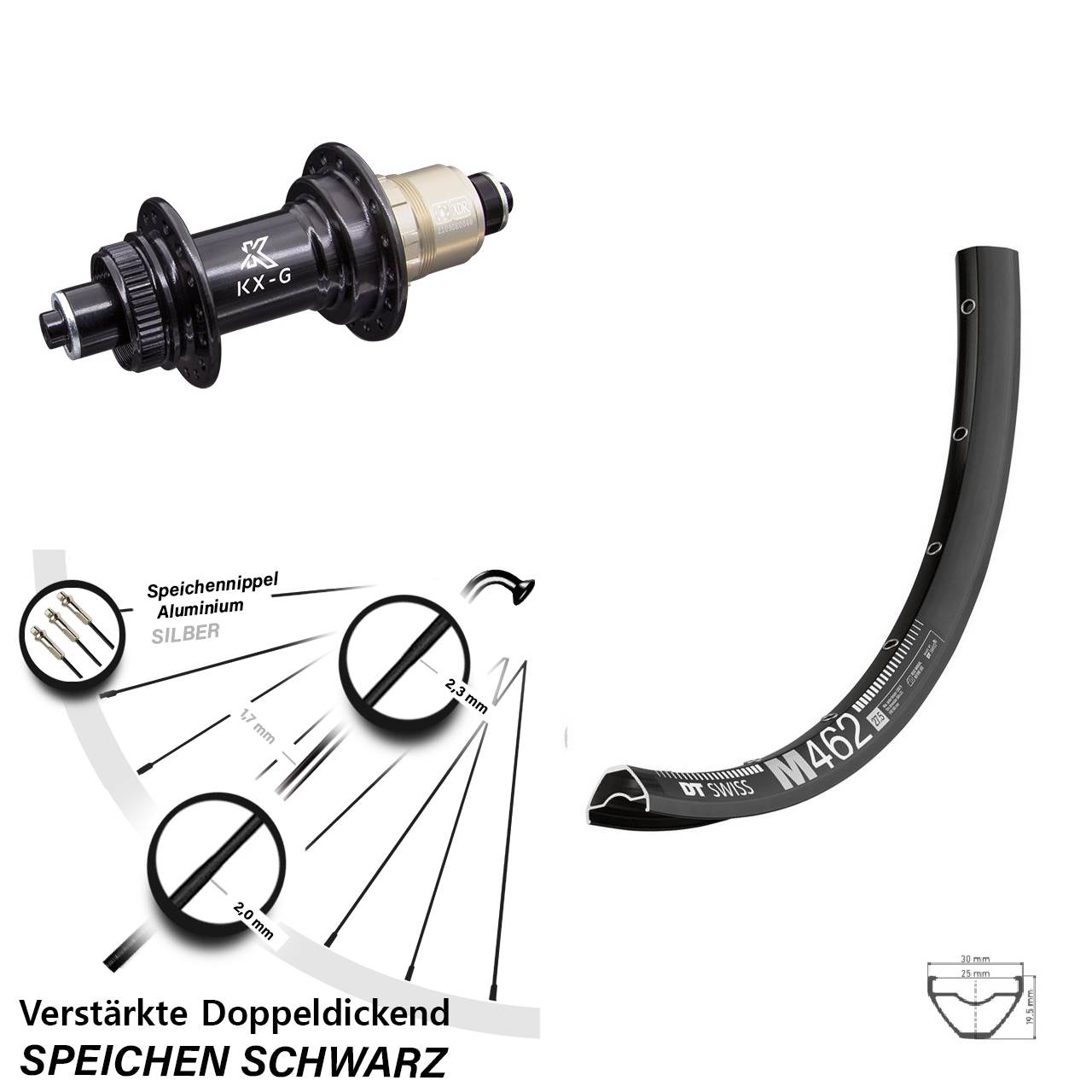 Centerlock Hinterrad 29 Zoll DT Swiss M 462 KX-G SRAM XDR für Schnellspanner