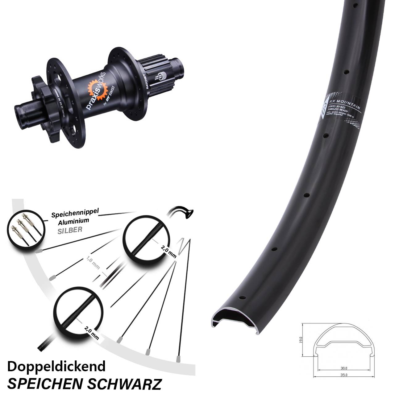 Disc Hinterrad 29 Zoll KX Mountain TR DT Swiss 350 Shimano Micro Spline 12x142