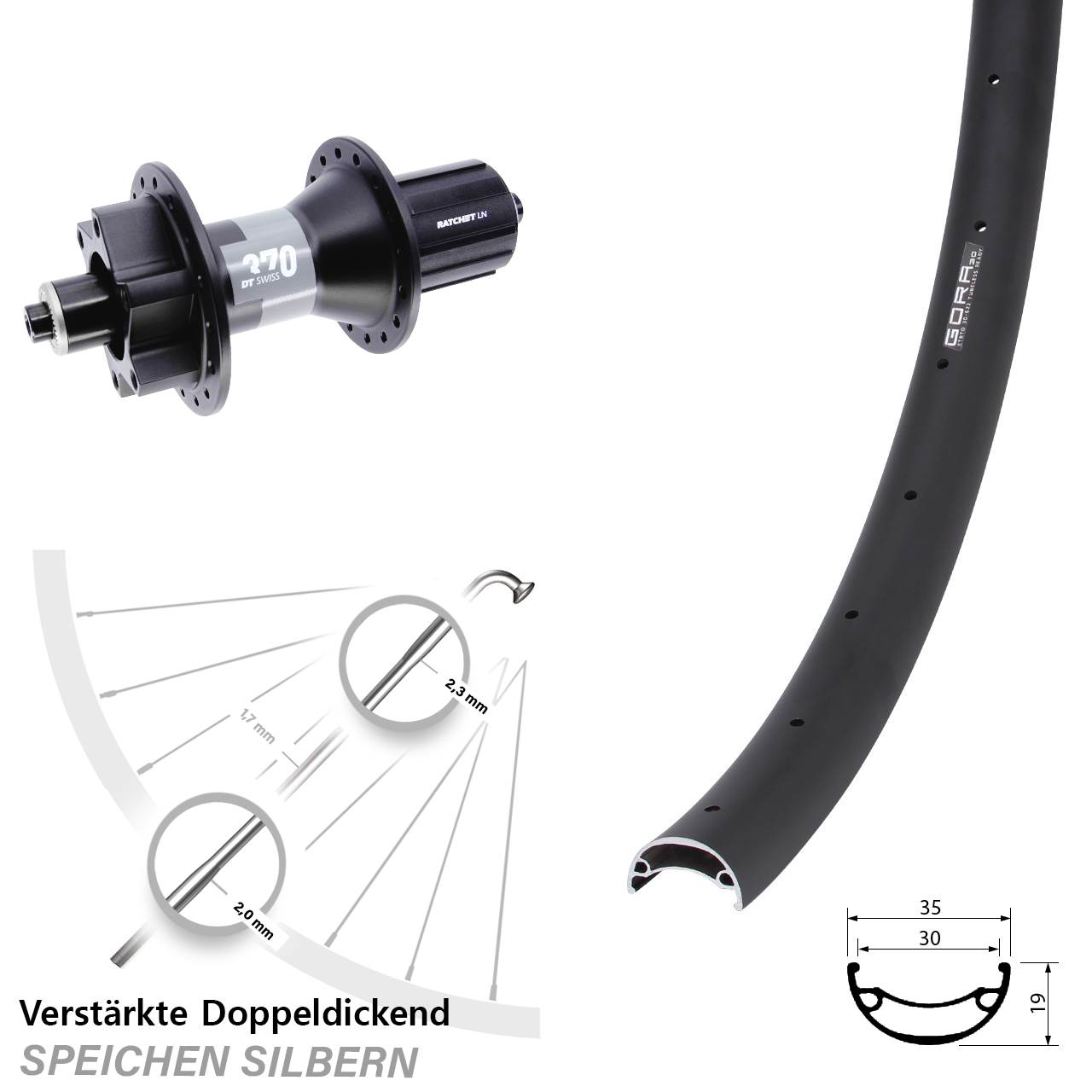 Gora 30 DT Swiss 370 29 Zoll Hinterrad 6-Loch für Schnellspanner 8-11 fach