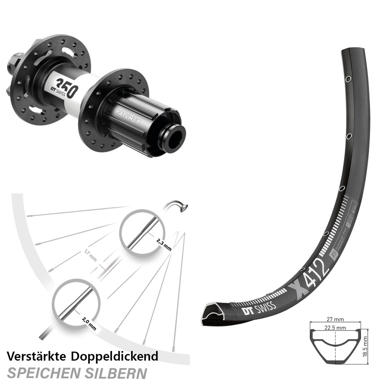 29 Zoll Hinterrad 6-Loch Disc 12x142 DT Swiss X412-350 8-11 fach