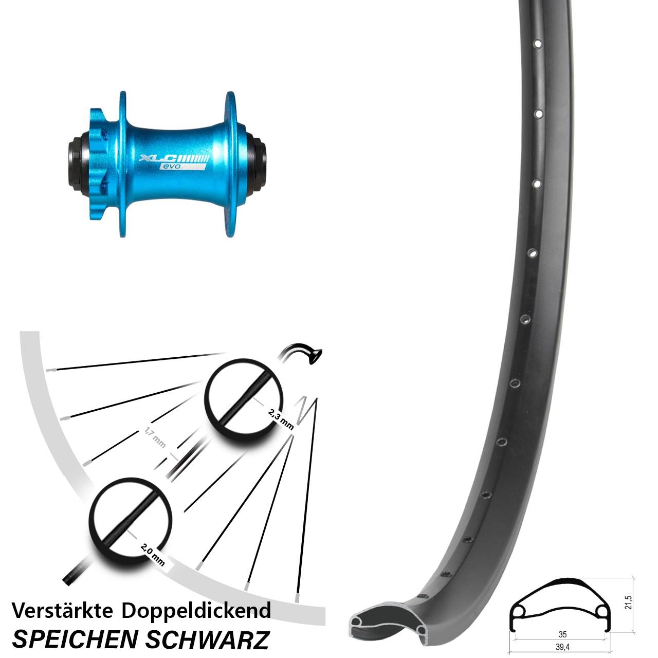 Ambrosio E35 XLC blau 27,5 Zoll Disc Laufrad 15x100
