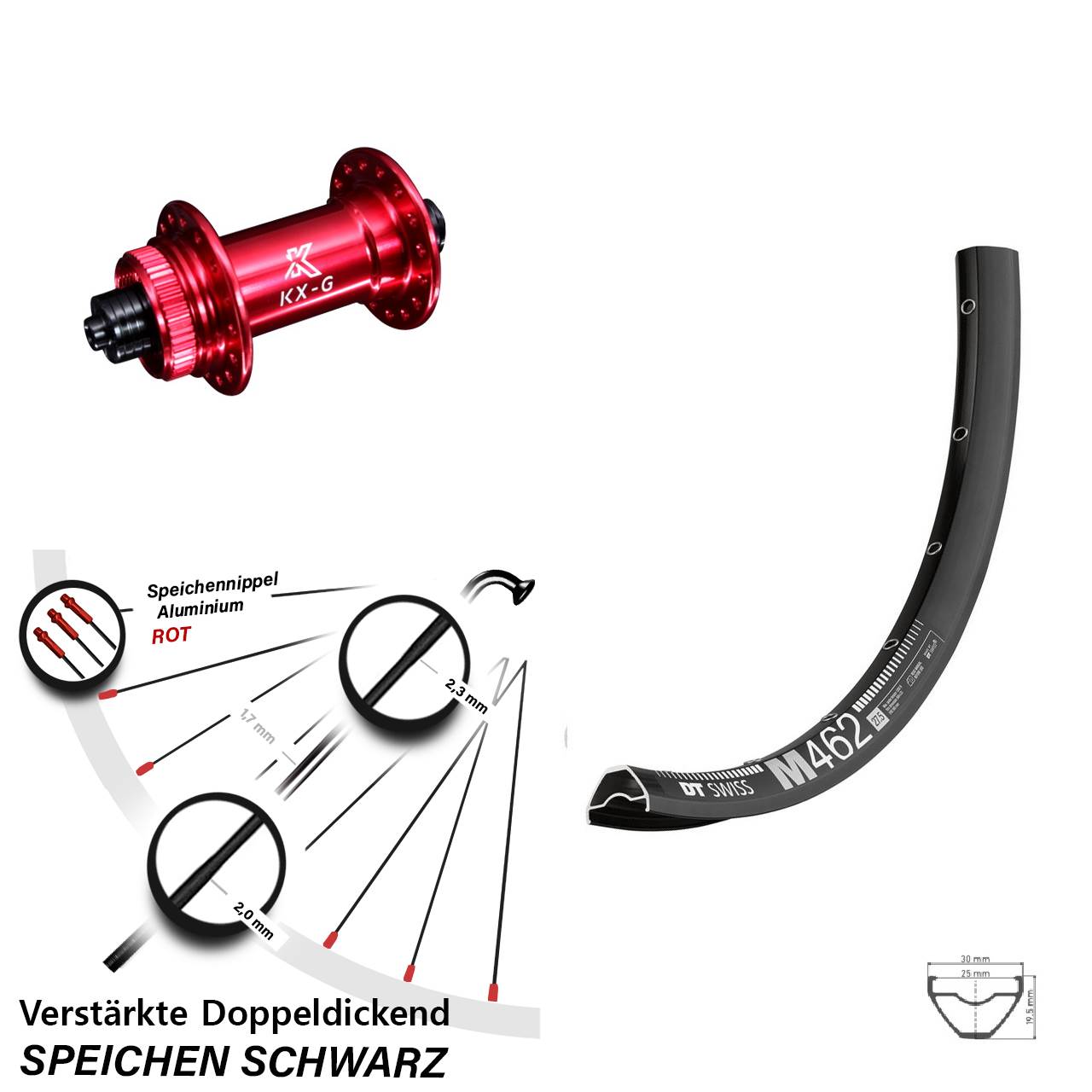 Disc Laufrad 27,5 Zoll DT Swiss M 462 KX-G rot QR