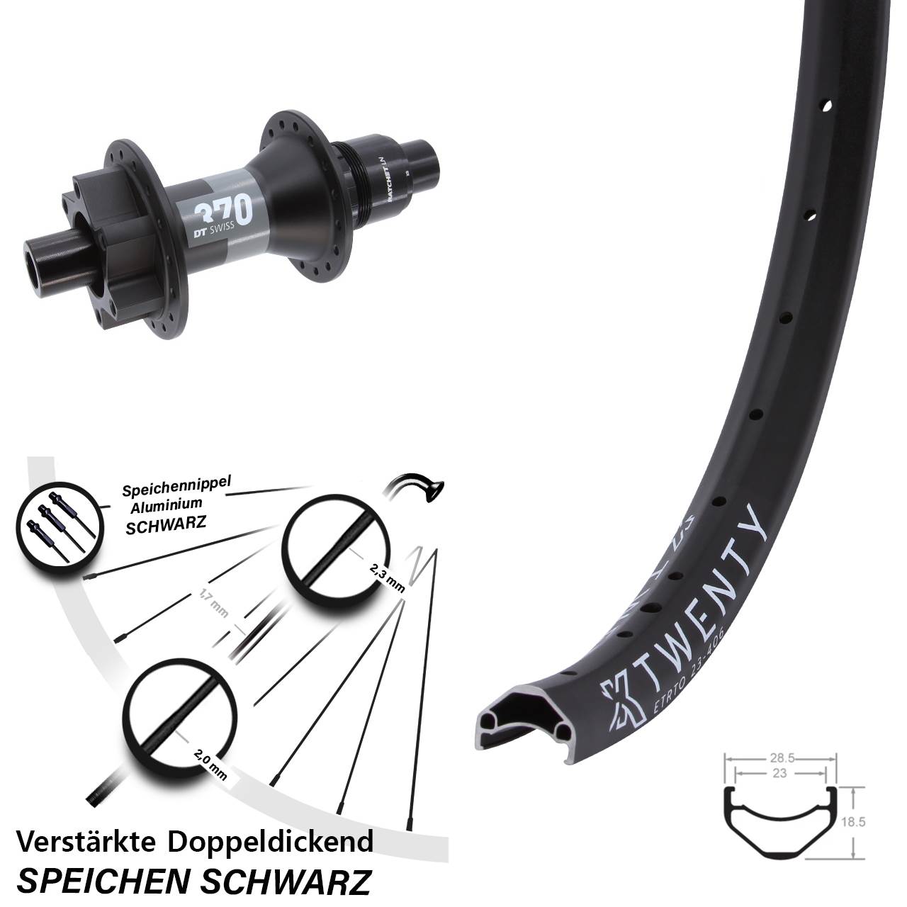 KX Twenty DT Swiss 370 20 Zoll Disc Hinterrad 12x148 Boost XD 11-12 fach