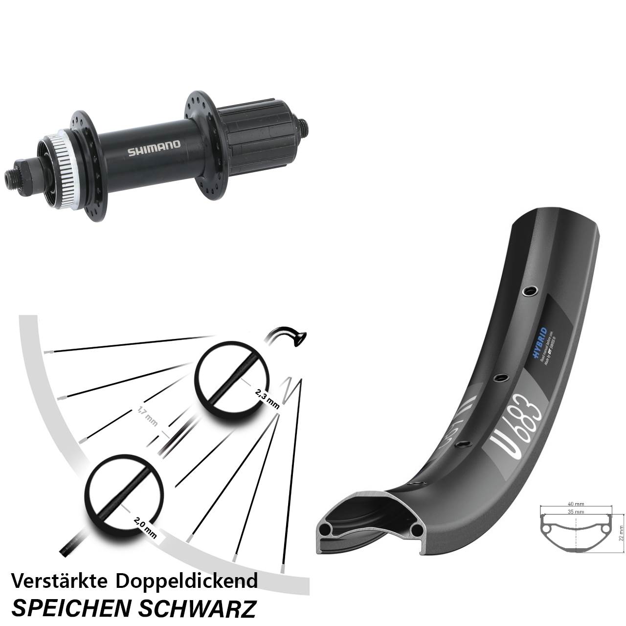DT Swiss U683 Shimano FH-MT200 Boost 27,5 Zoll Disc Laufrad für Schnellspanner 8-11 fach