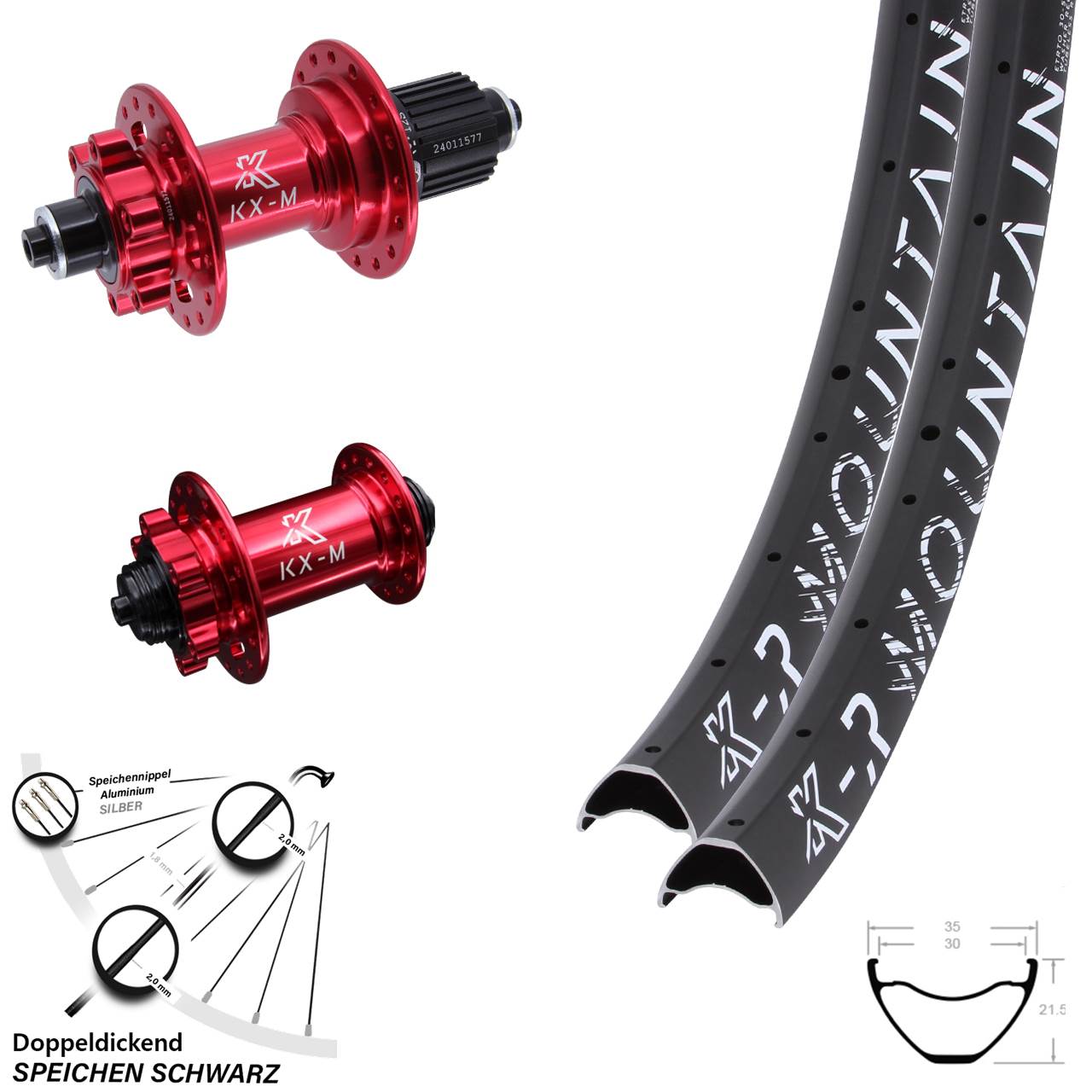 29 Zoll KX-MR Mountain rot 6-Loch Laufradsatz QR Micro Spline