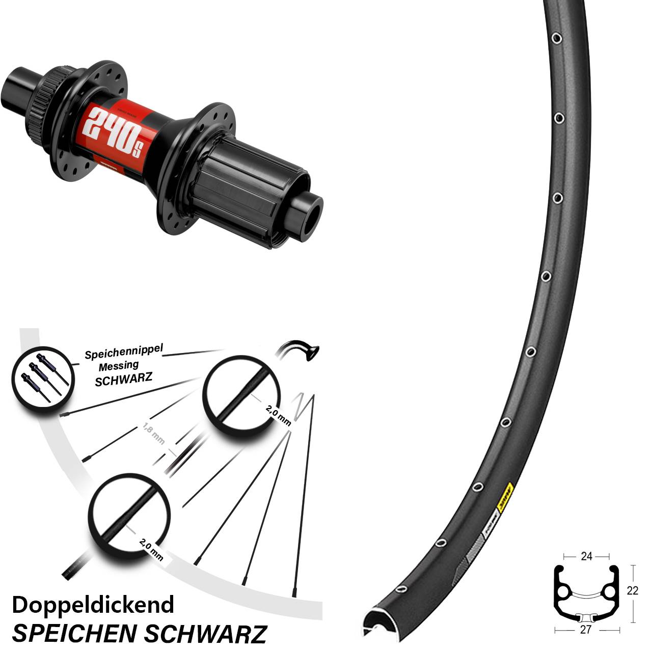 DT Swiss 240 Centerlock Boost Mavic XM 824 Hinteres Rad 27,5 Zoll 12x148 mm