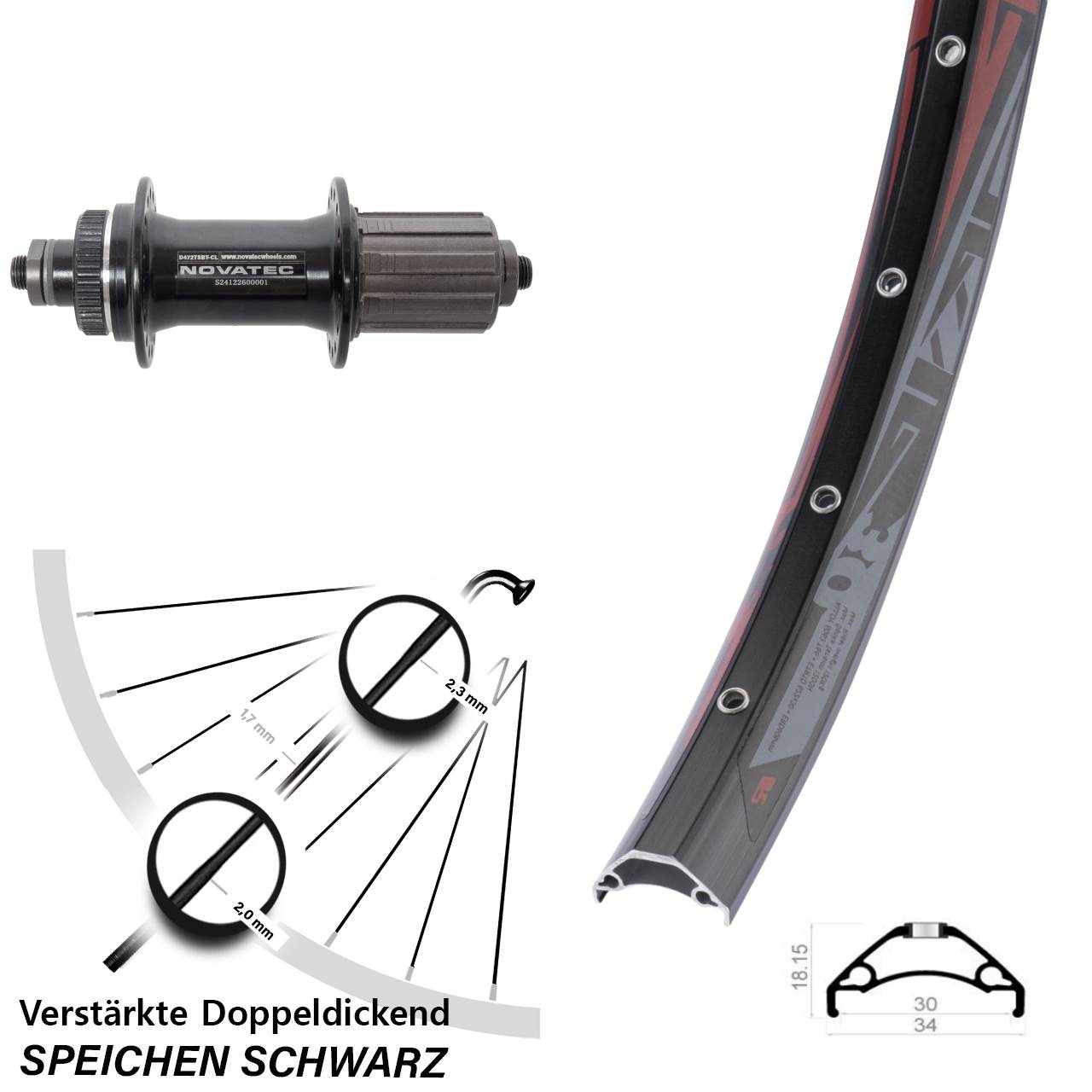 Rodi TRYP 30 Novatec D472 29 Zoll Disc Hinterrad QR 8-12 fach