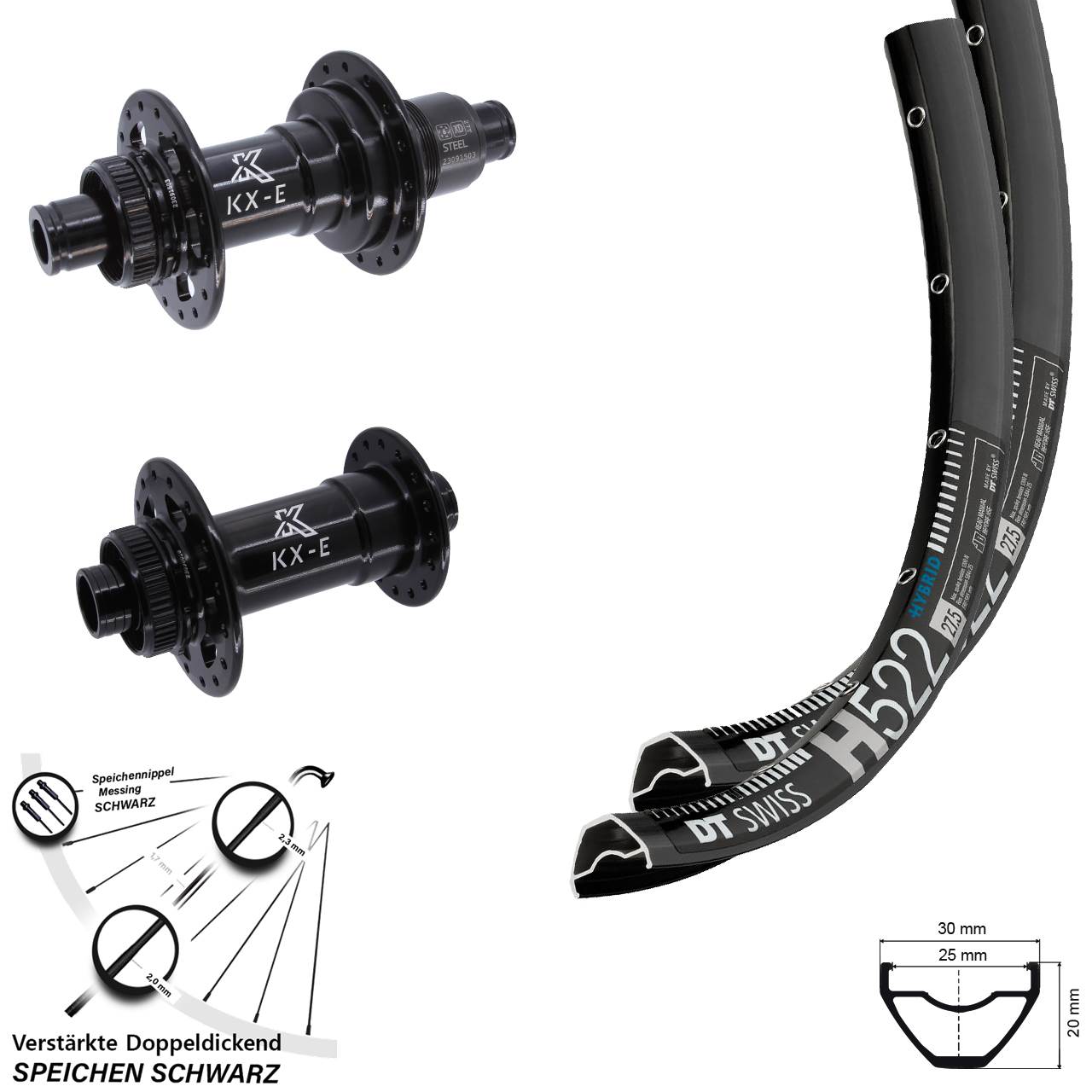 28 Zoll DT Swiss H522 KX-E Heavy Duty Laufradsatz Centerlock 15x110 12x148 SRAM XD