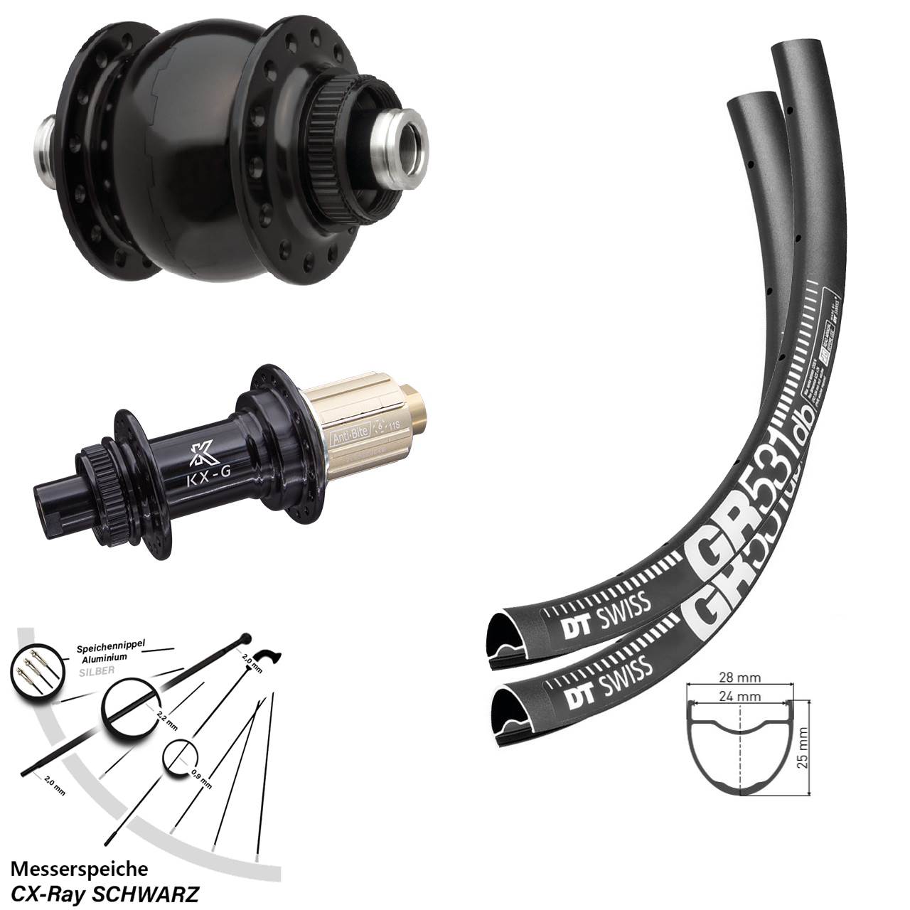 28-29 Zoll DT Swiss GR531 KX-G SON 28 Disc Laufradsatz 12x100/142 8-12 fach HG CX-Ray