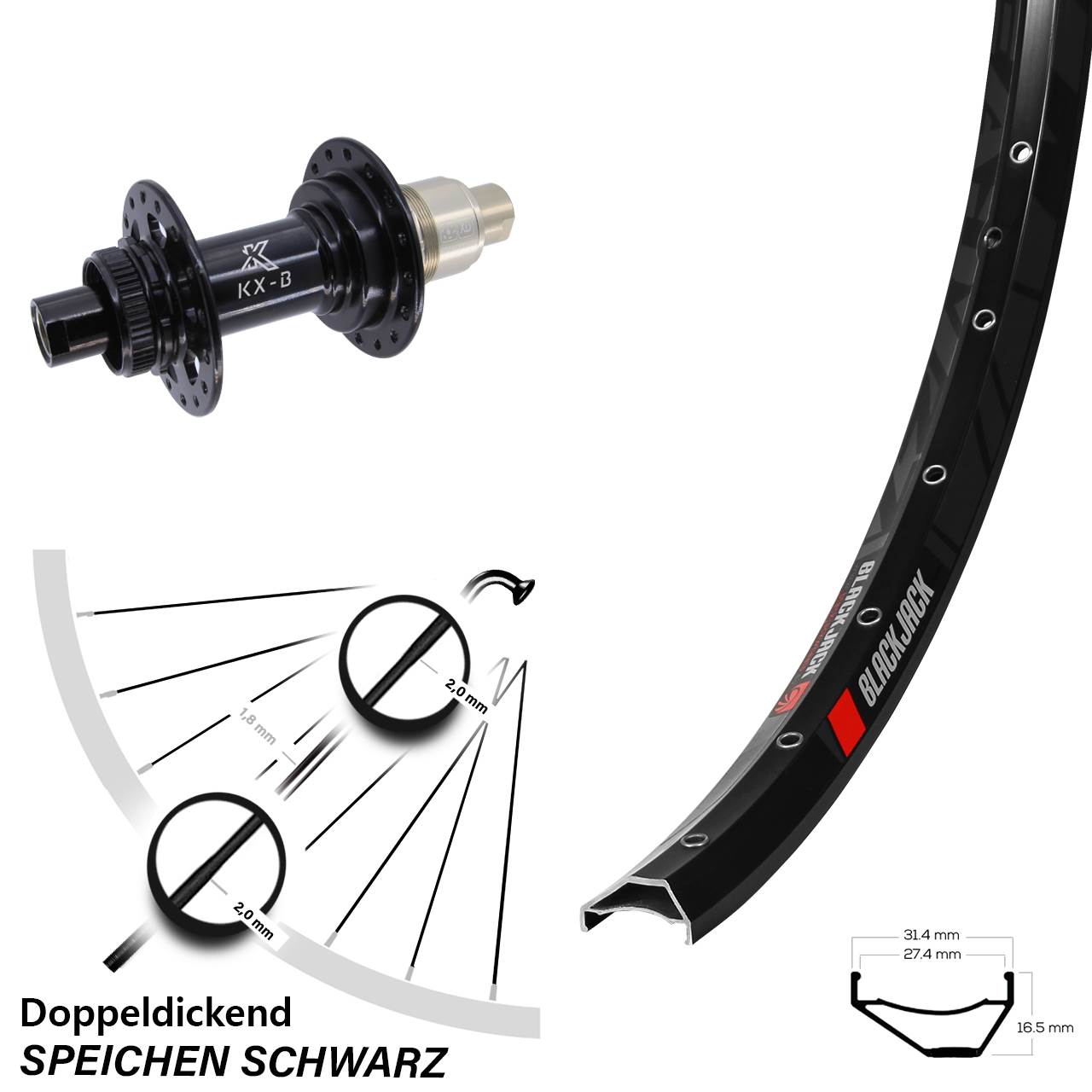 Centerlock Hinterrad 650B Rodi Ready 27 KX-B XD 12x148