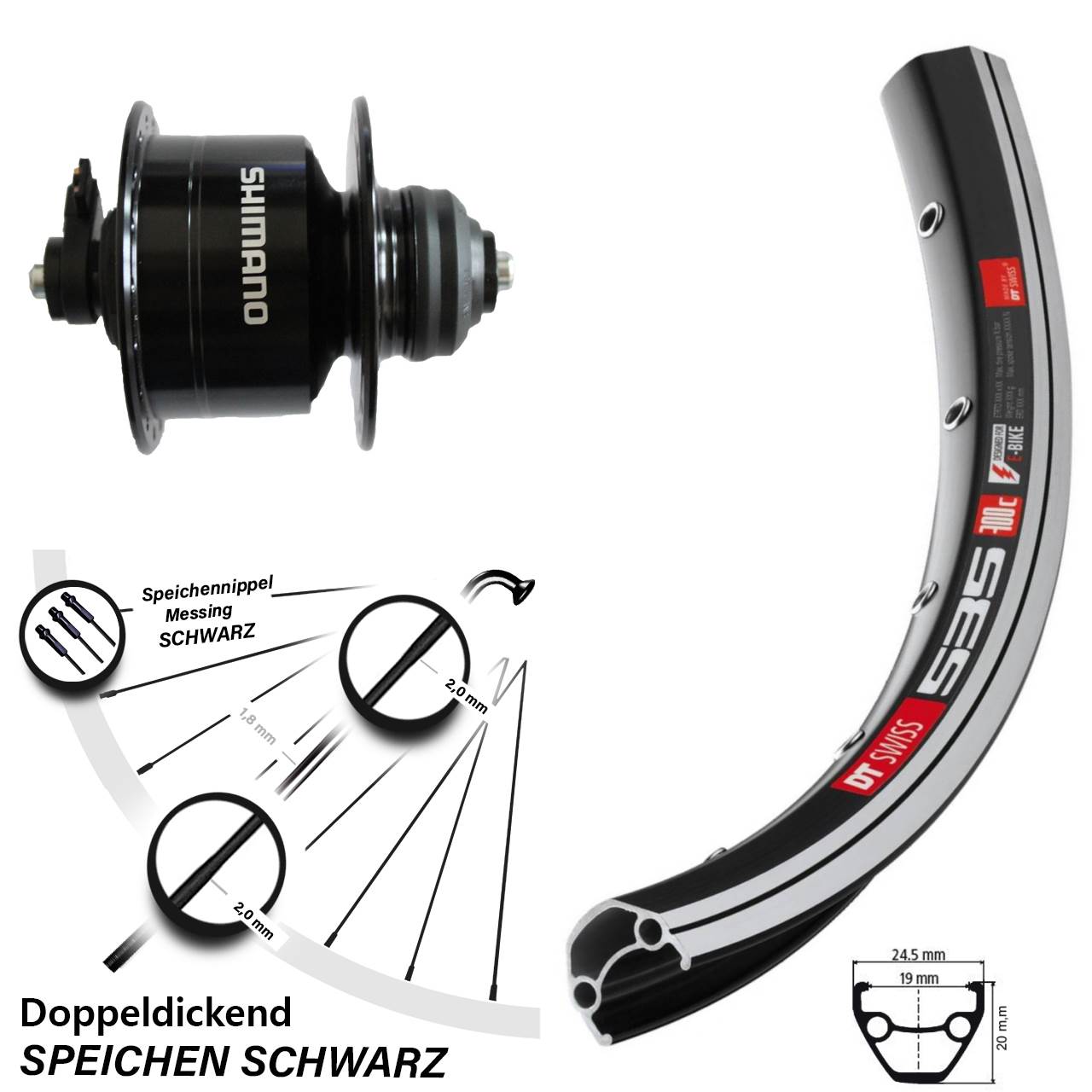 Vorderrad 26 Zoll DT Swiss 535 Shimano DH-3D72