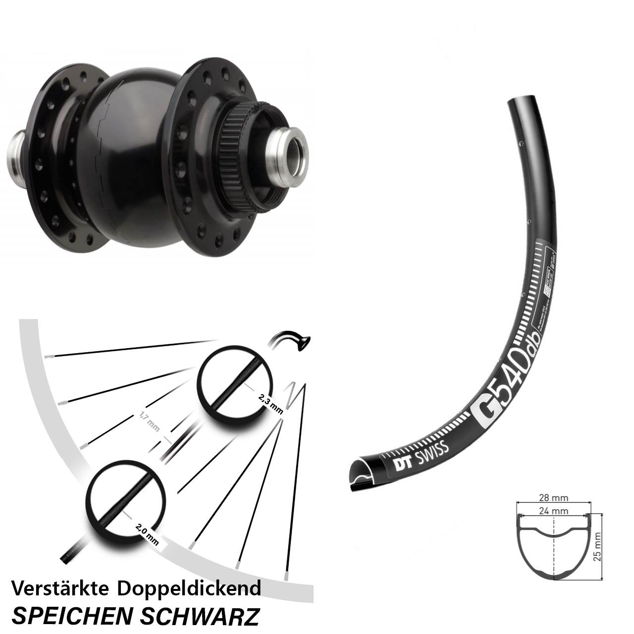 DT Swiss G540 SON 28 Zoll Nabendynamovorderrad Centerlock 12x110