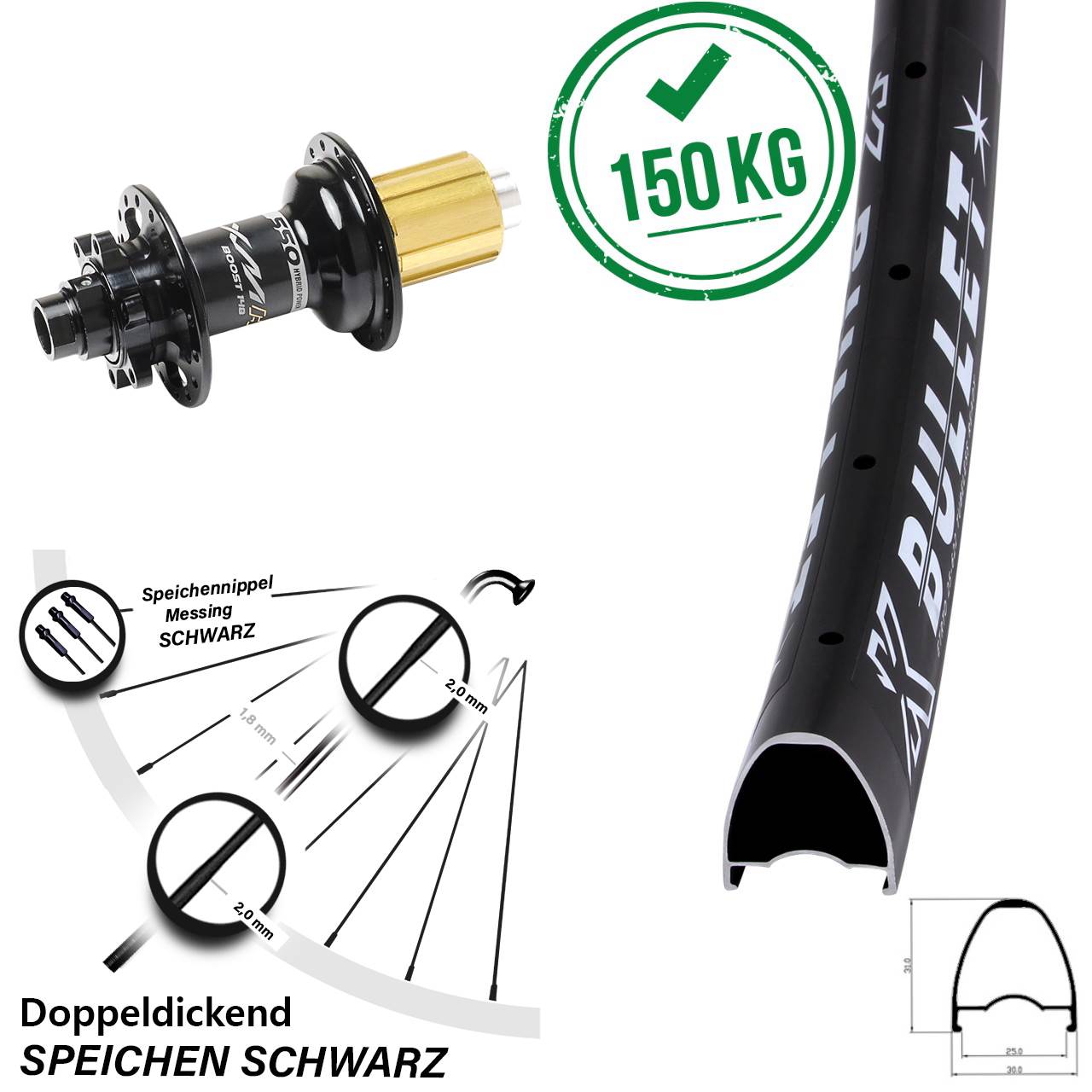 Hinterrad 6-Loch 28 Zoll KX Bullet Miche XMH 550 8-11 fach HG 12x148