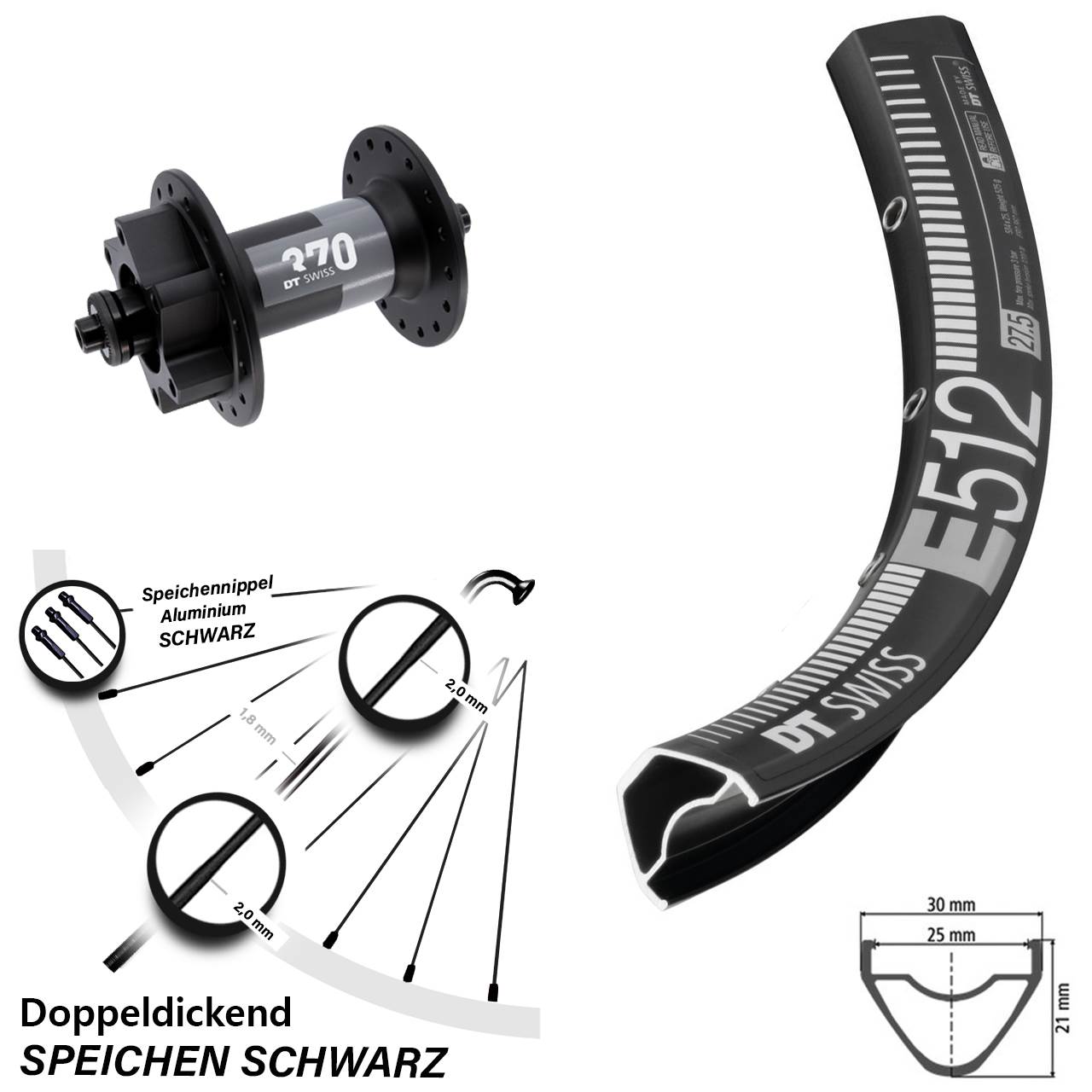 DT Swiss E 512-370 29 Zoll Disc Laufrad QR