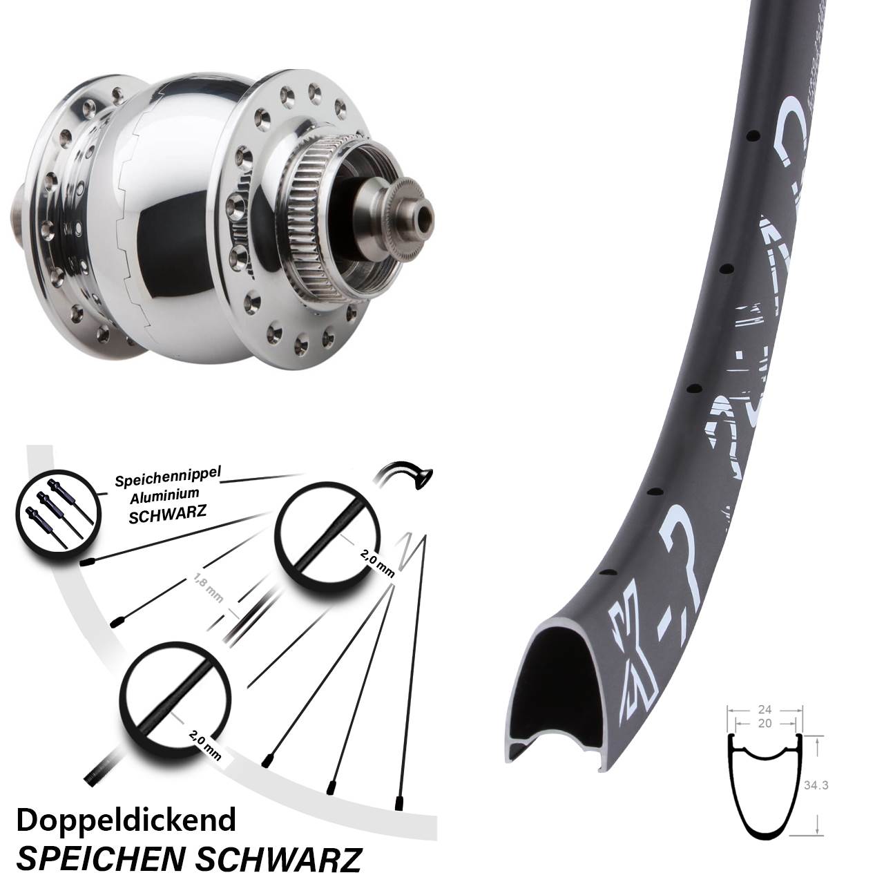 SONdelux KX-R Road 28-29 Zoll Disc Laufrad mit Nabendynamo für Schnellspanner