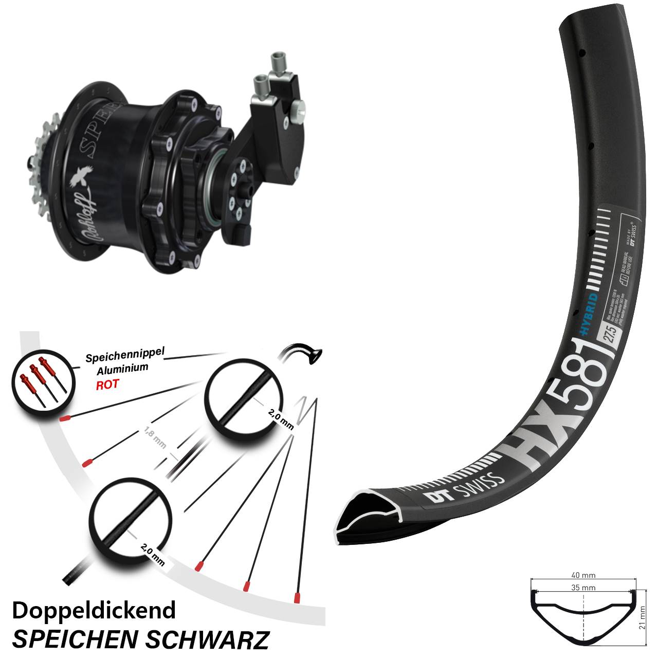 27,5 Zoll Rohloff CC DB OEM Hinterrad DT Swiss HX 581