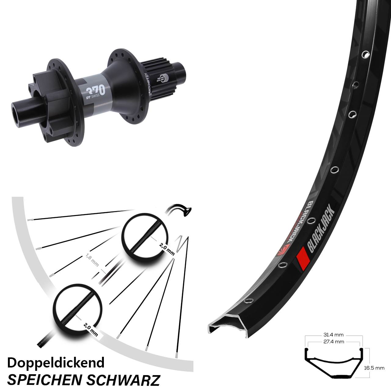 650B Rodi Ready 27 DT Swiss 370 Disc Hinterrad 12x142 Micro Spline