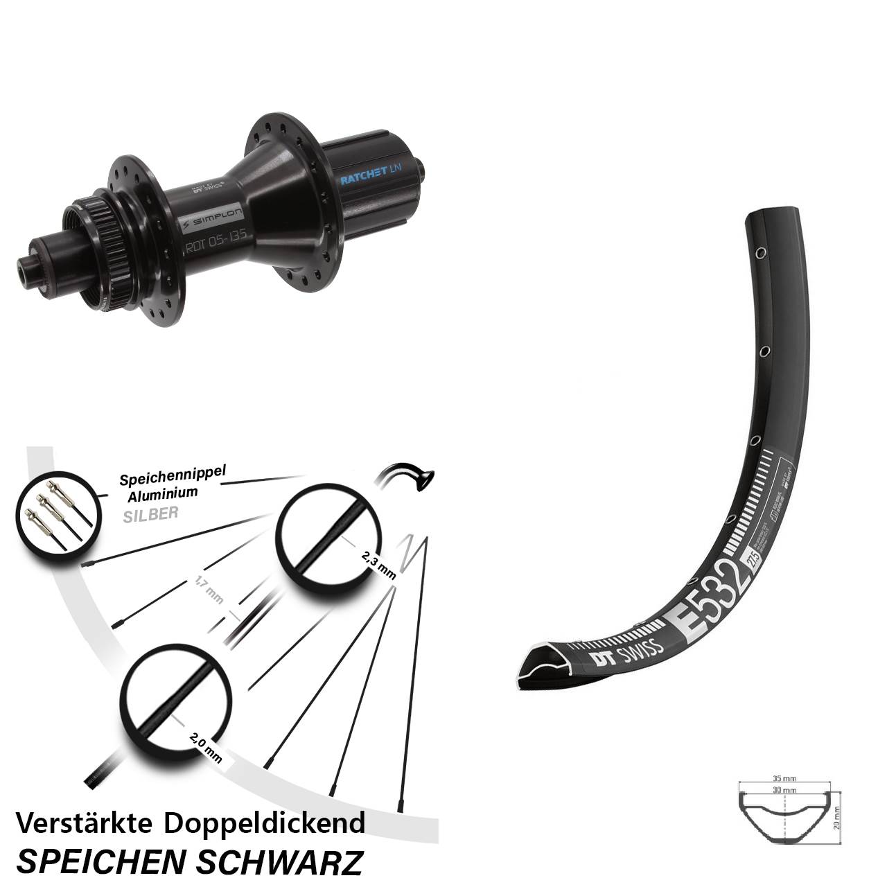 Centerlock Hinterrad 27,5 Zoll DT Swiss E532-370 Hybrid 8-11 fach HG für Schnellspanner