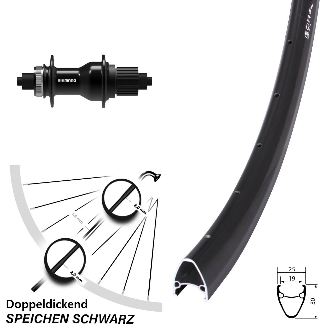 28 Zoll Gora Plus Shimano FH-QC500 Centerlock Hinterrad QR Shimano Micro Spline