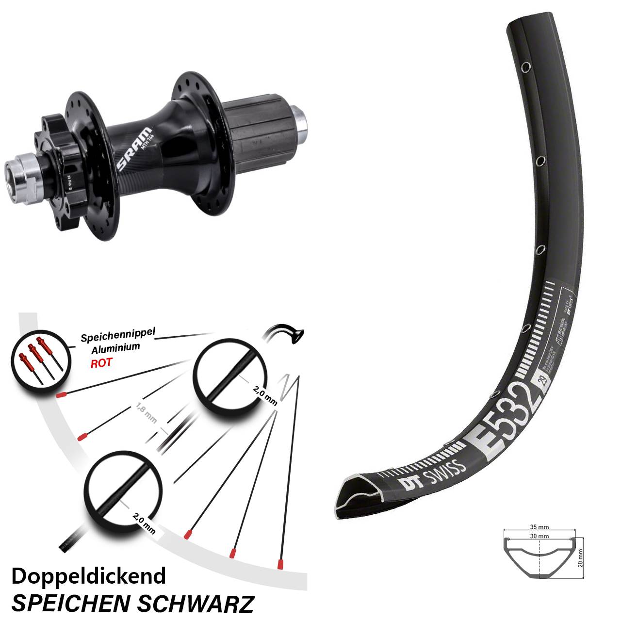 Disc Hinterrad 12x148 29 Zoll DT Swiss E532 Sram 746 8-11 fach