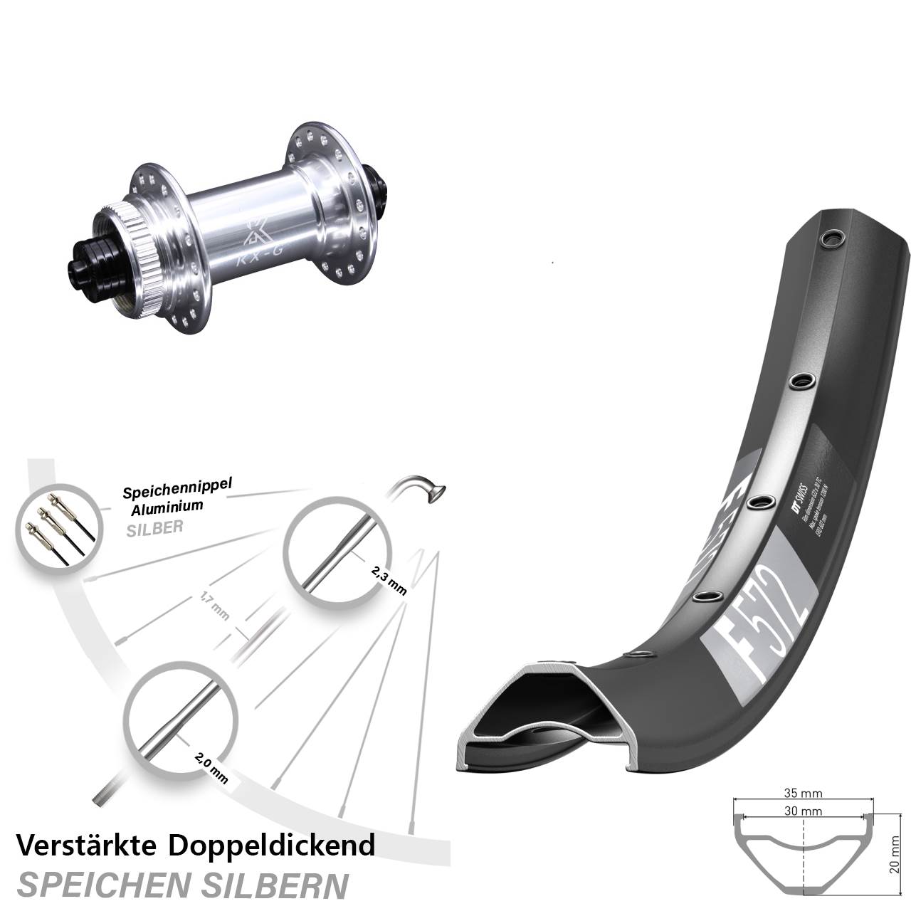 29 Zoll DT Swiss F 572 KX-G Centerlock Vorderrad für Schnellspanner
