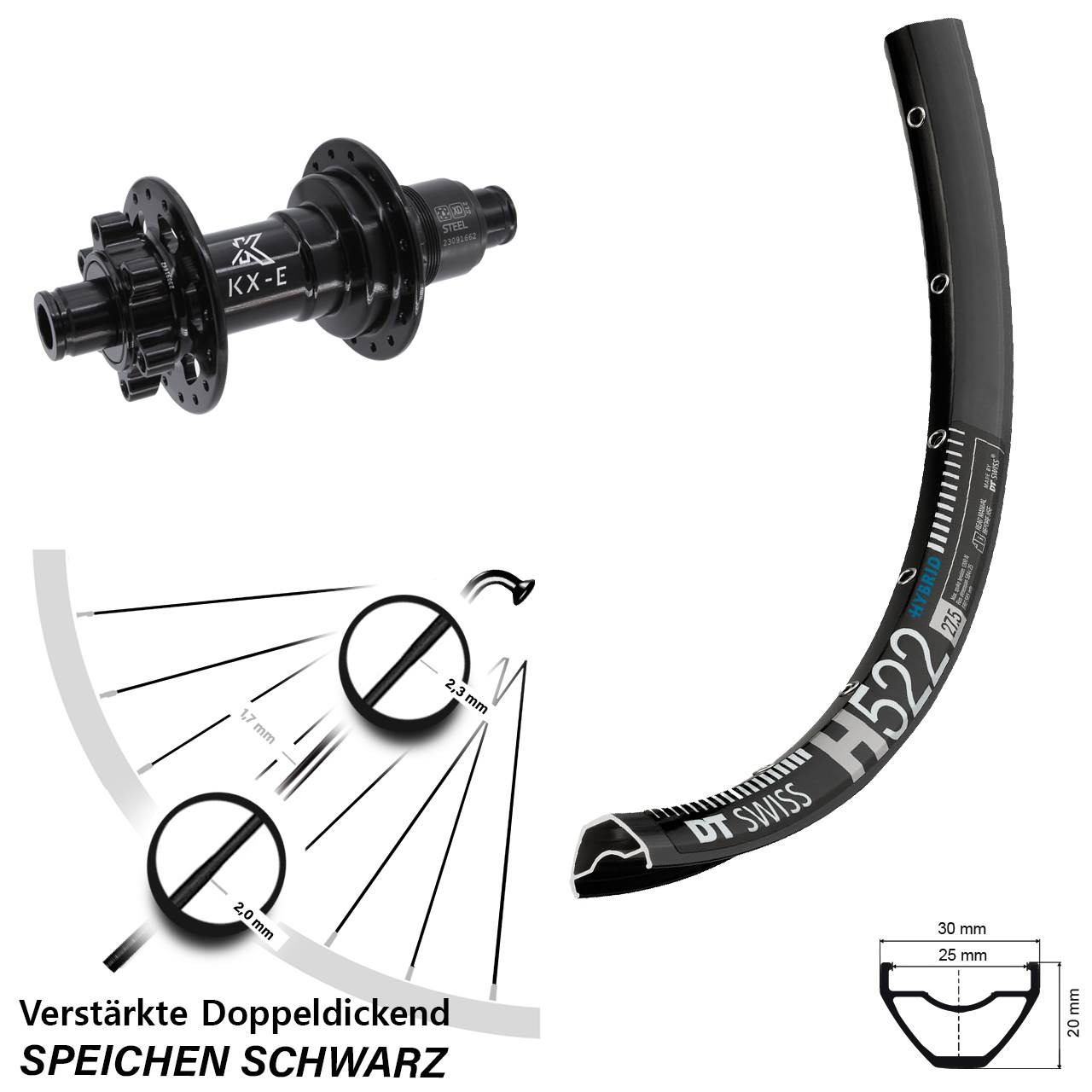 6-Loch Hinterrad 28-29 Zoll DT Swiss H 522 KX-E Heavy Duty XD 12x148 Boost