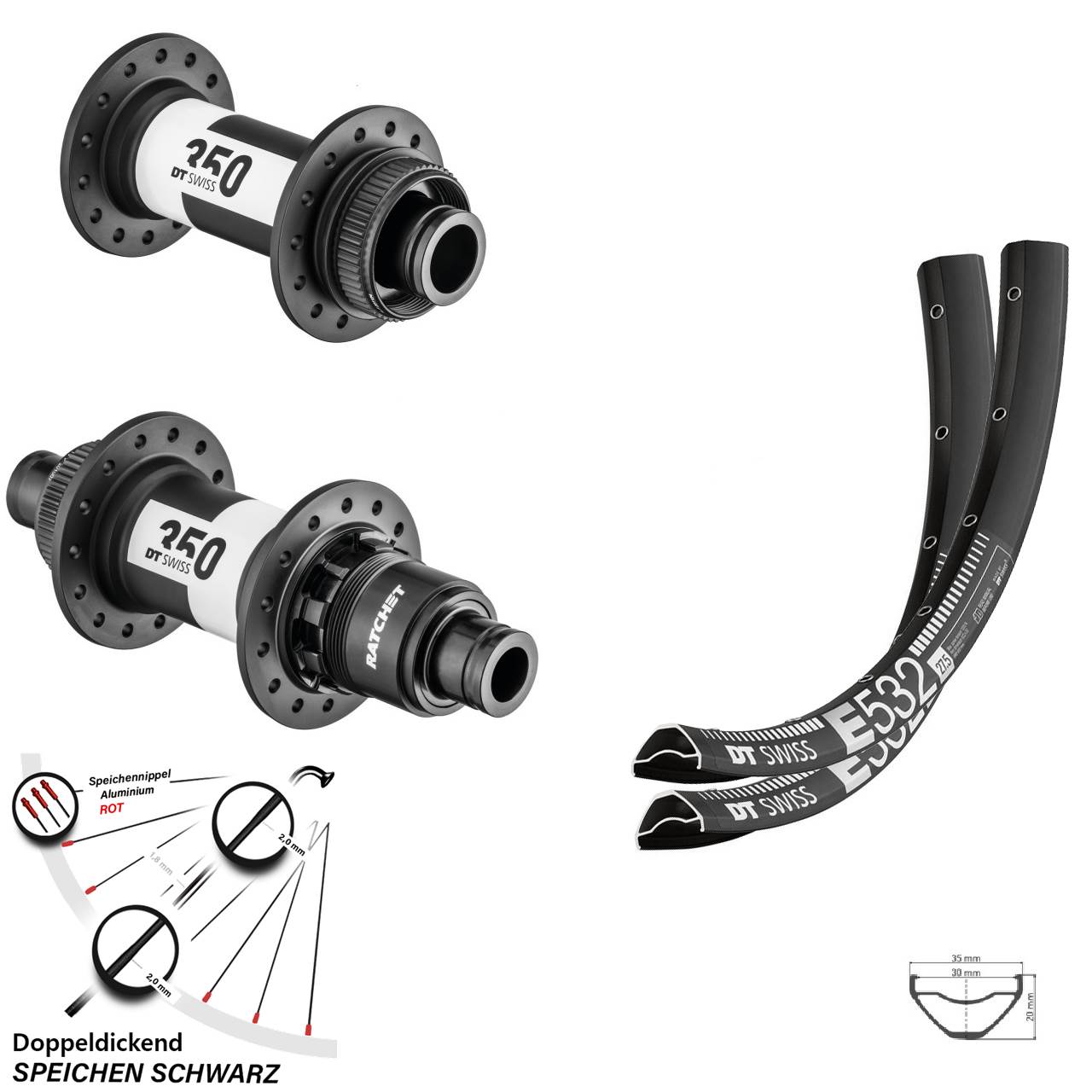 27,5 Zoll Laufradsatz E 532 DT Swiss 350 Boost Sram XD Centerlock 15x110 12x148 MTB Enduro