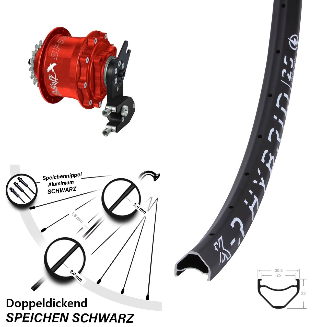 KX-R Hybrid 25 Rohloff Speedhub CC DB OEM2 Tandem rot 26 Zoll Disc Laufrad