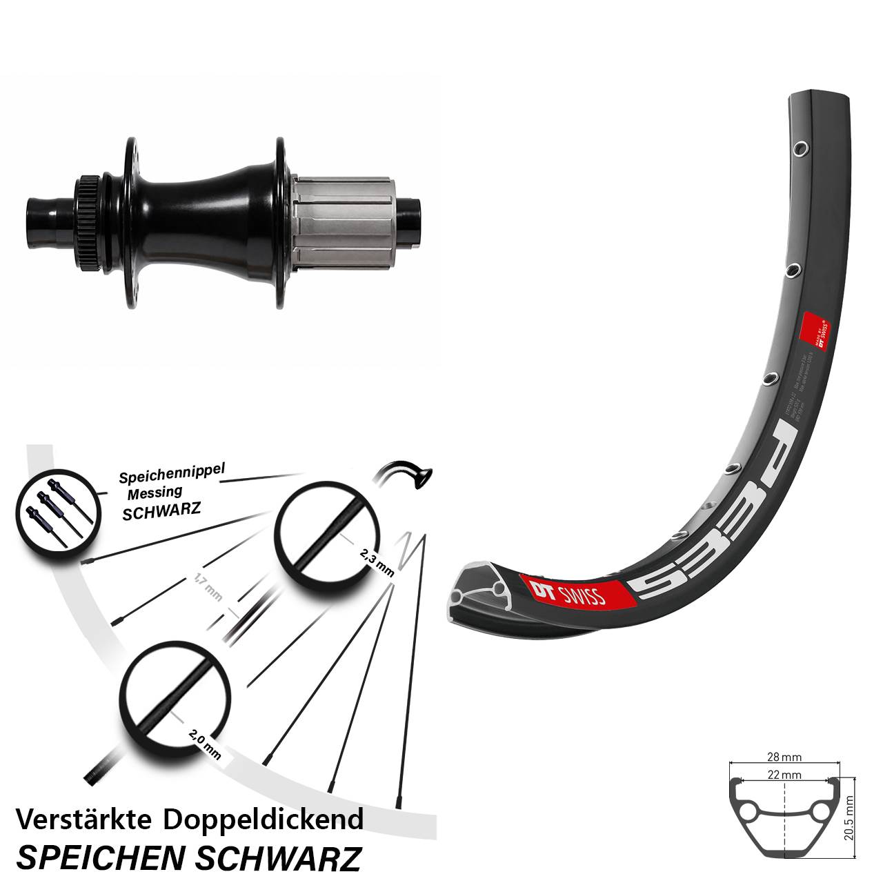 28-29 Zoll DT Swiss 533 D Formula CL-142S Disc Laufrad 12x142 8-11 fach