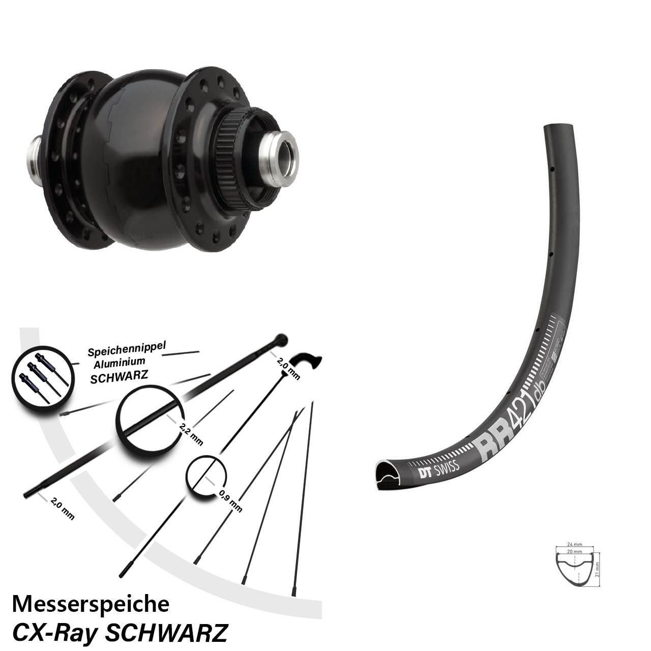 Nabendynamo-Vorderrad Centerlock 28 Zoll DT Swiss RR 421 SON delux 12x100 CX-Ray