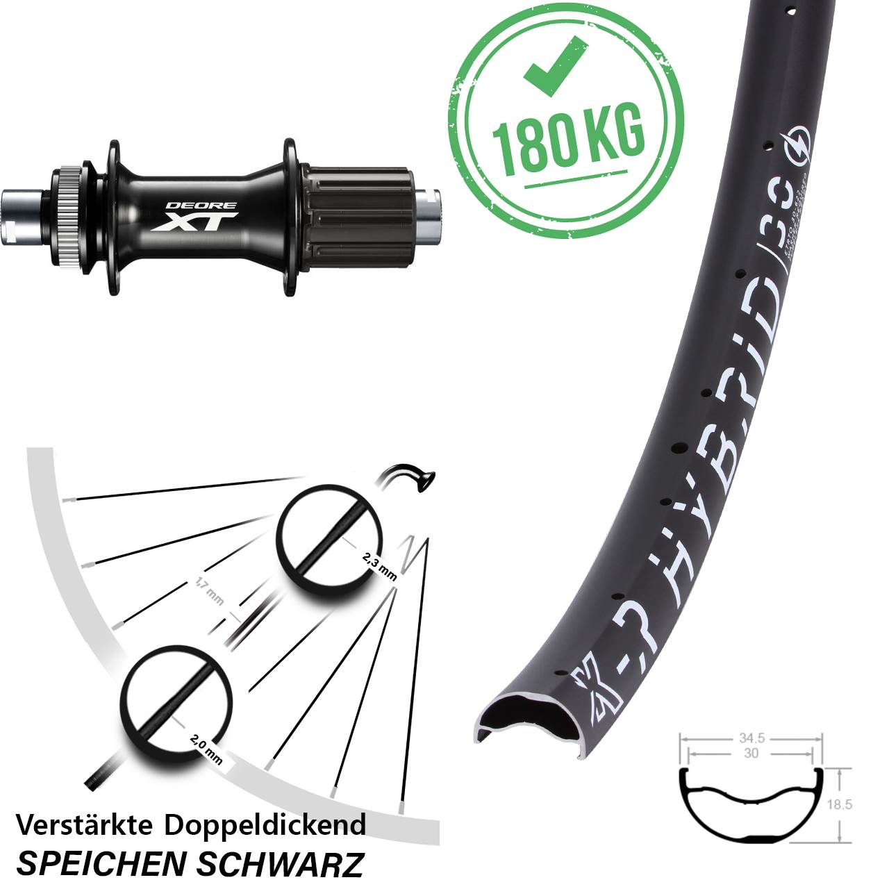 KX-R Hybrid 30 Shimano XT 29 Zoll Disc Laufrad 12x148 8-11 fach