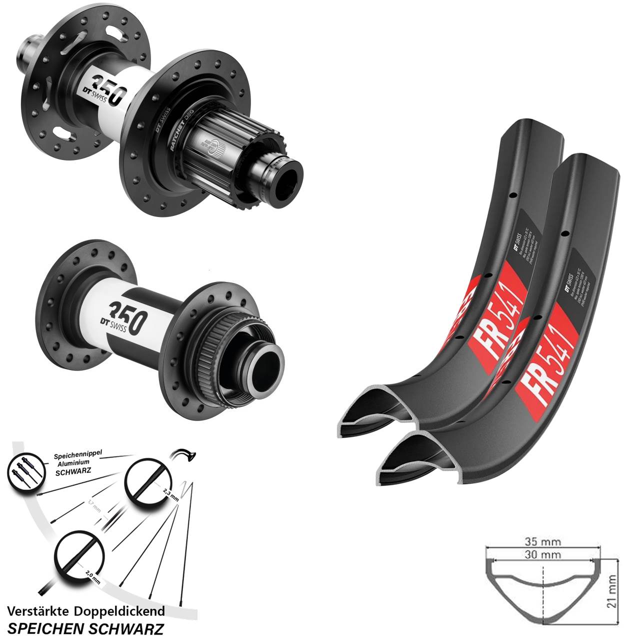 Disc Laufrad-Satz 27,5 Zoll DT Swiss FR541-350 DT Swiss 350 DEG72 Micro Spline Boost