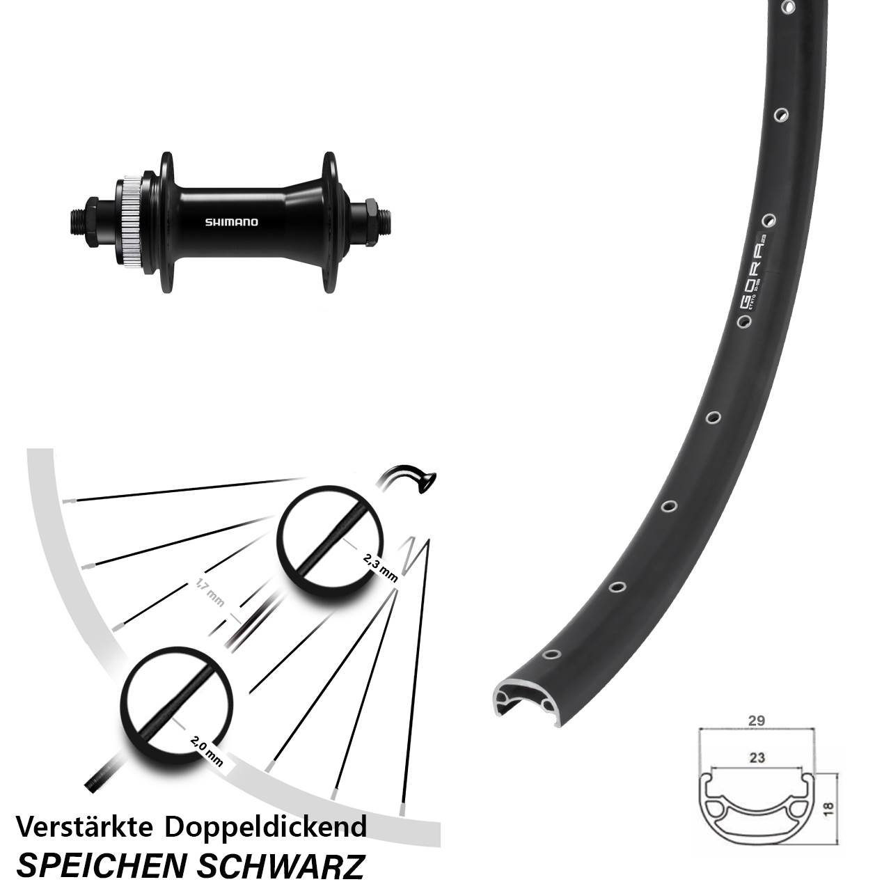 Disc Vorderrad 26 Zoll Gora 23 Shimano HB-QC400 für Schnellspanner