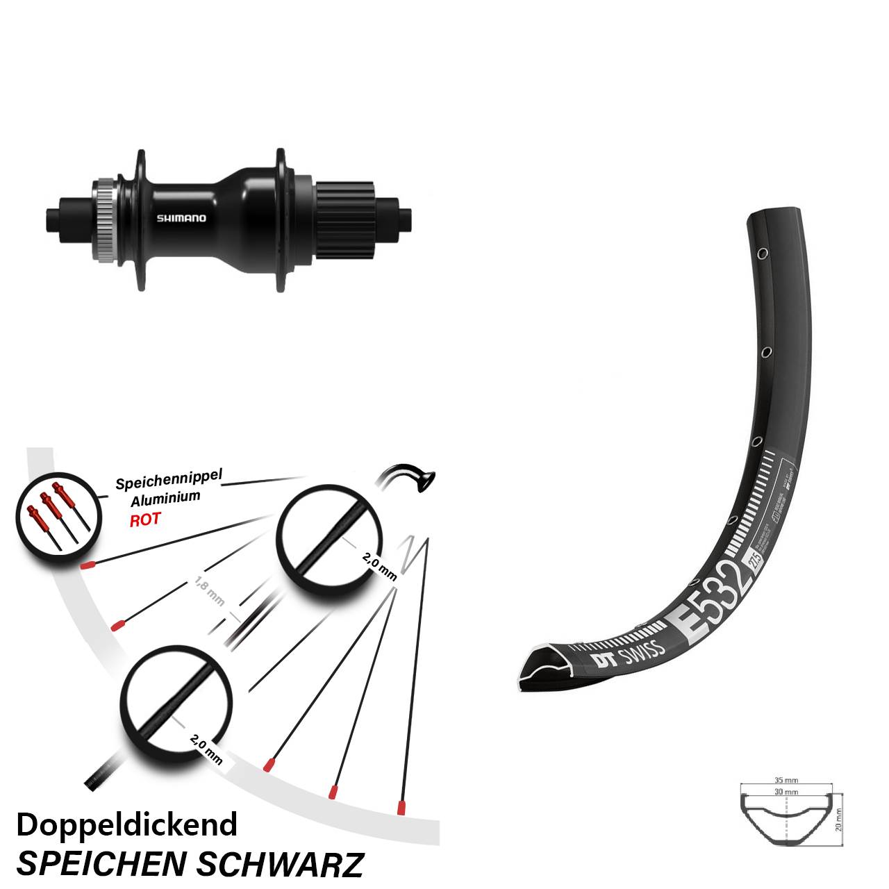 29 Zoll DT Swiss E532 Shimano FH-QC500-MS Hinterrad Micro Spline Centerlock