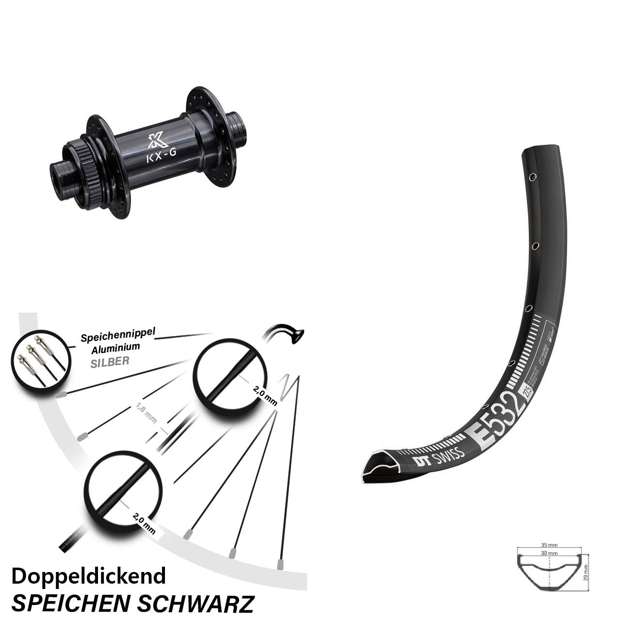 29 Zoll DT Swiss E532 KX-G Centerlock Vorderrad 15x100