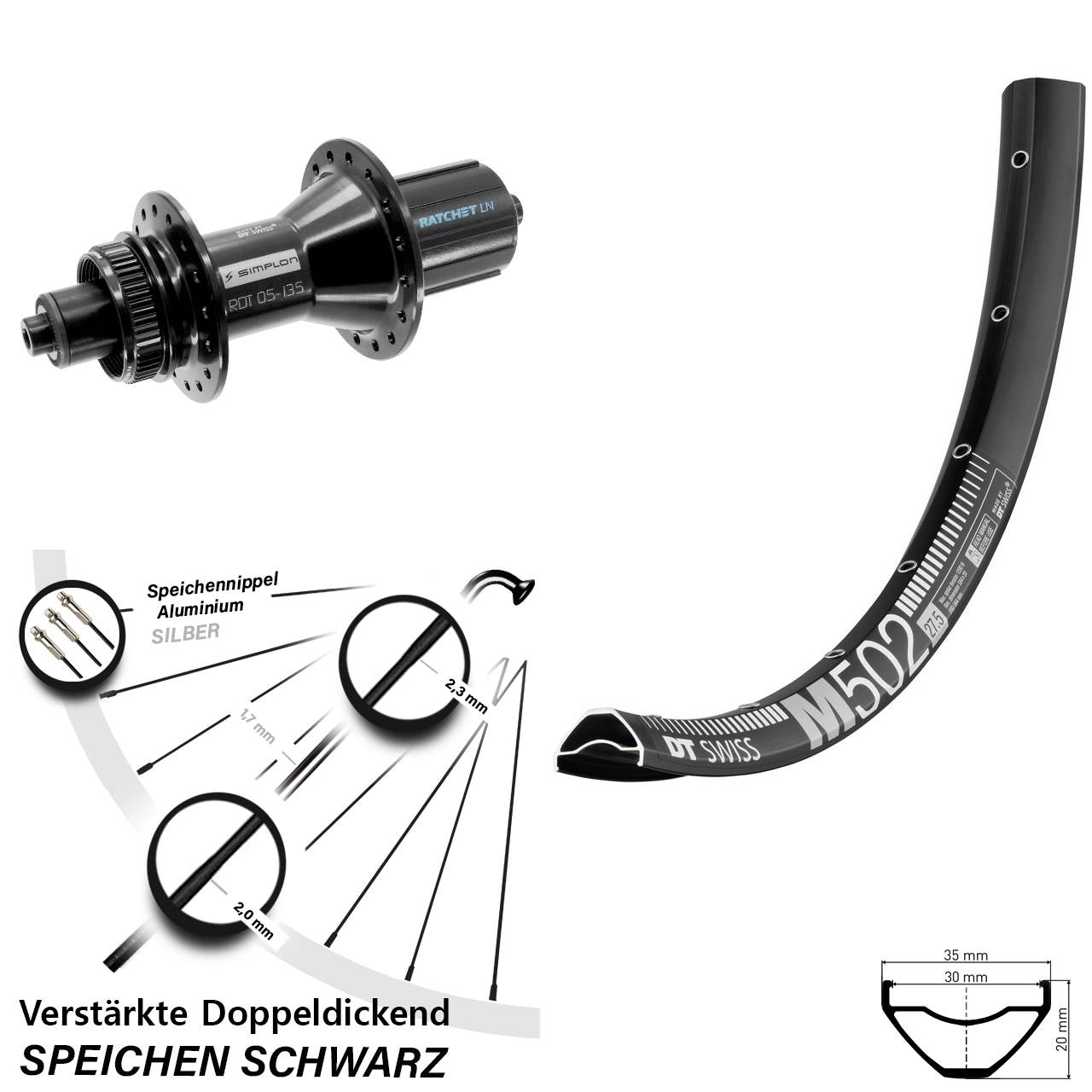 Disc Laufrad QR 29 Zoll DT Swiss M 502-370 Hybrid 8-11 fach