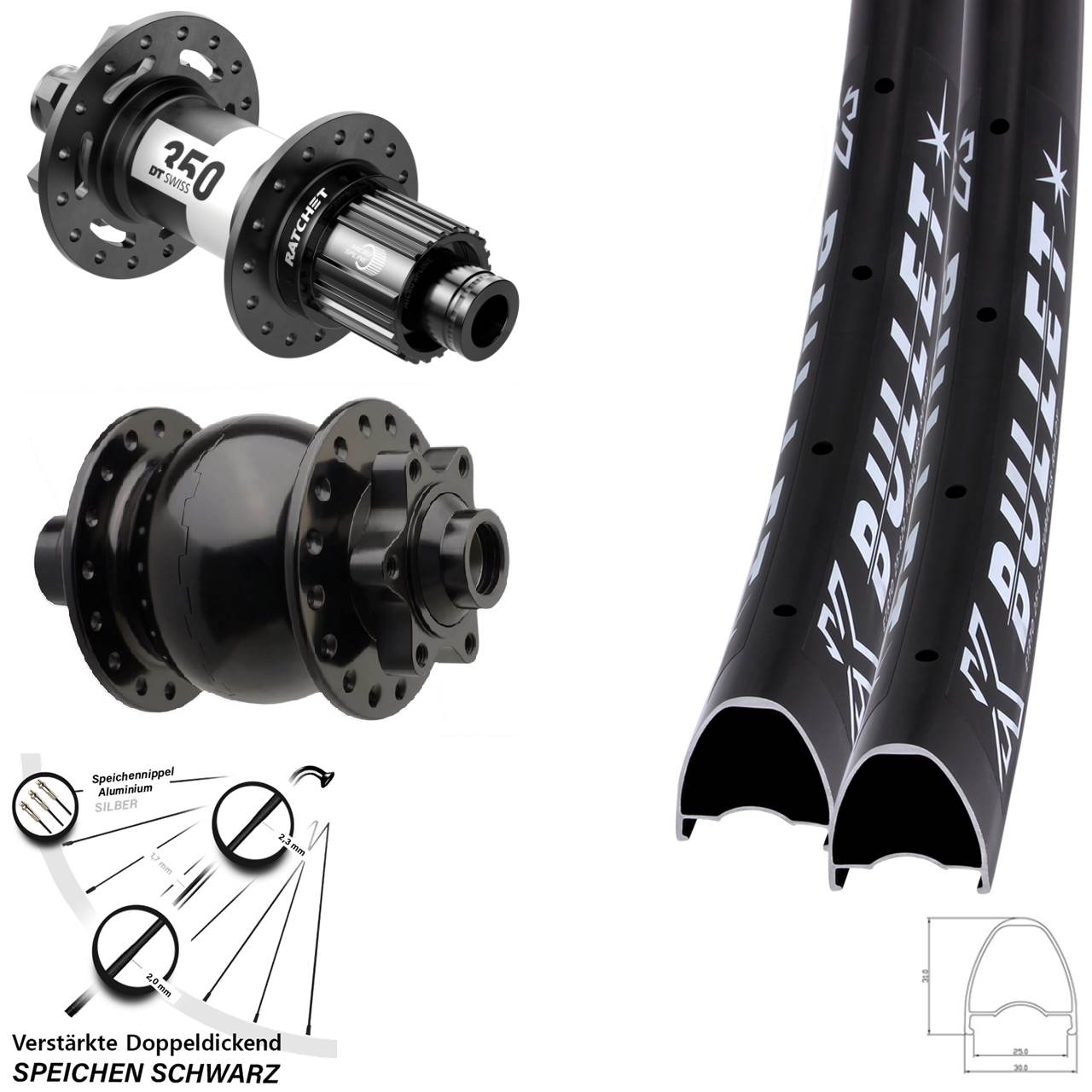 Disc Laufrad-Satz 29 Zoll KX Bullet OS DT Swiss 350 SON 28 Micro Spline 15x110 12x148 Boos