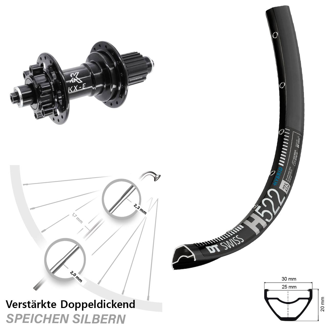 DT Swiss H522 KX-E 28 Zoll 6-Loch Hinterrad QR Boost Micro Spline