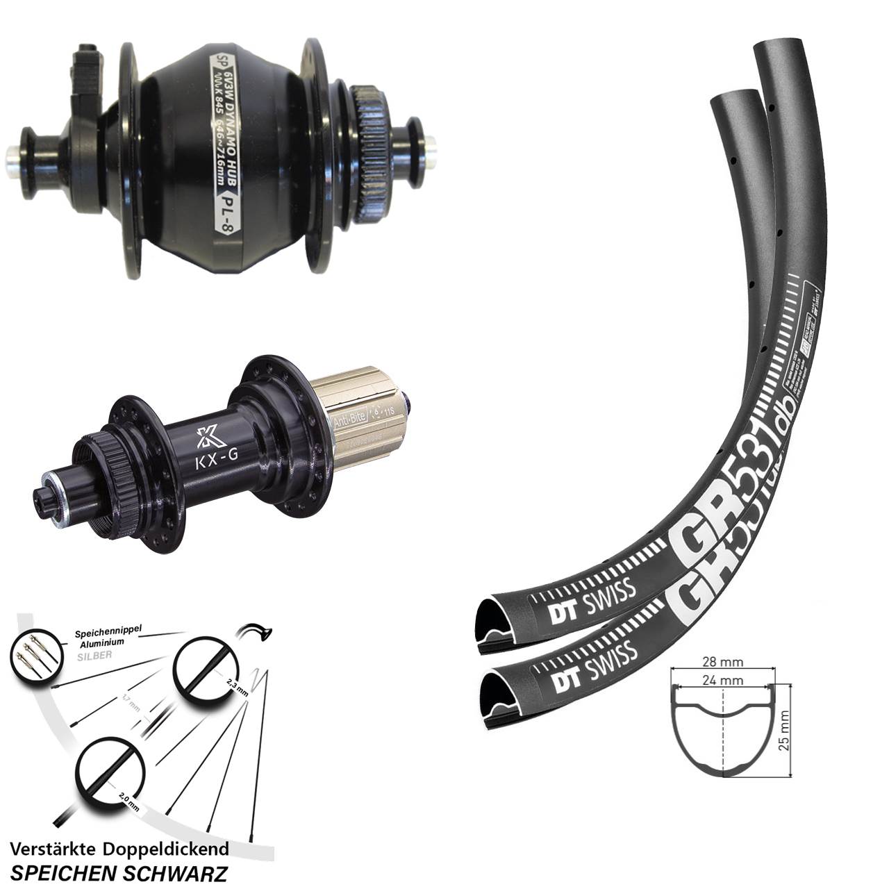 28-29 Zoll DT Swiss GR531 KX-G SP PL-8 Laufradsatz für Schnellspanner 8-12 fach