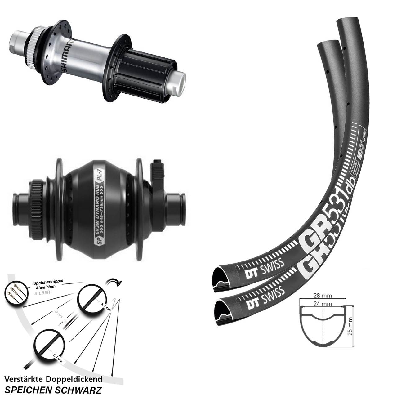 DT Swiss GR 531 Shutter PL-7 Shimano GRX 29 Zoll Disc Laufrad-Satz 12x100/142 8-12 fach