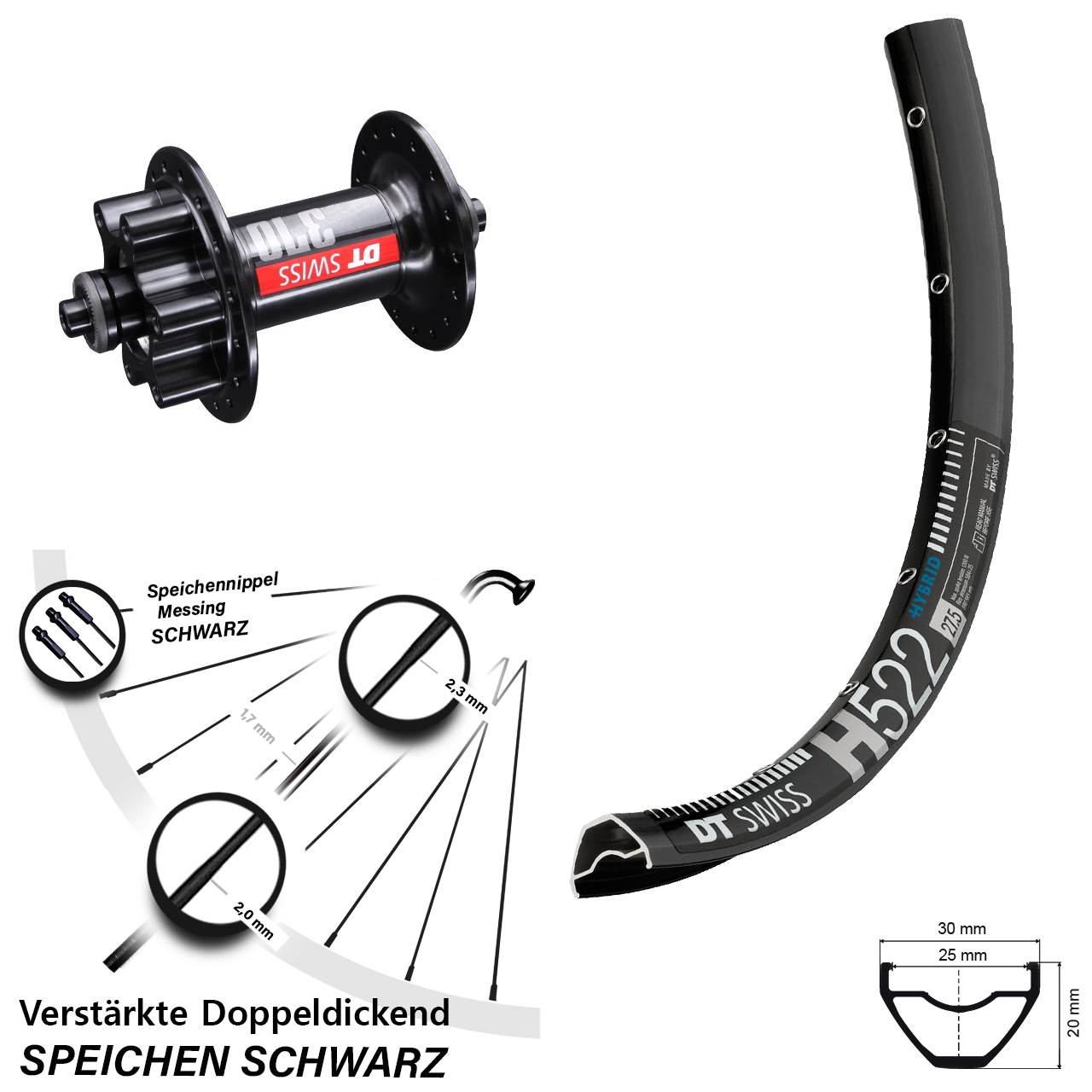 6-Loch Vorderrad 650B DT Swiss H 522 DT Swiss 370 QR