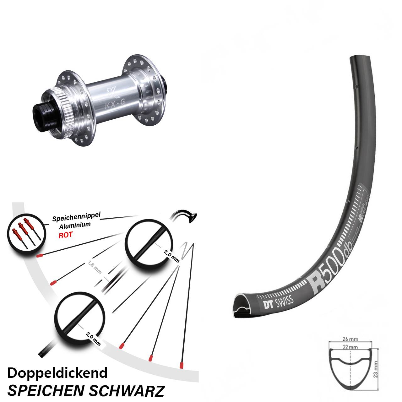 DT Swiss R500 KX-G 28 Zoll Disc Vorderrad 15x100