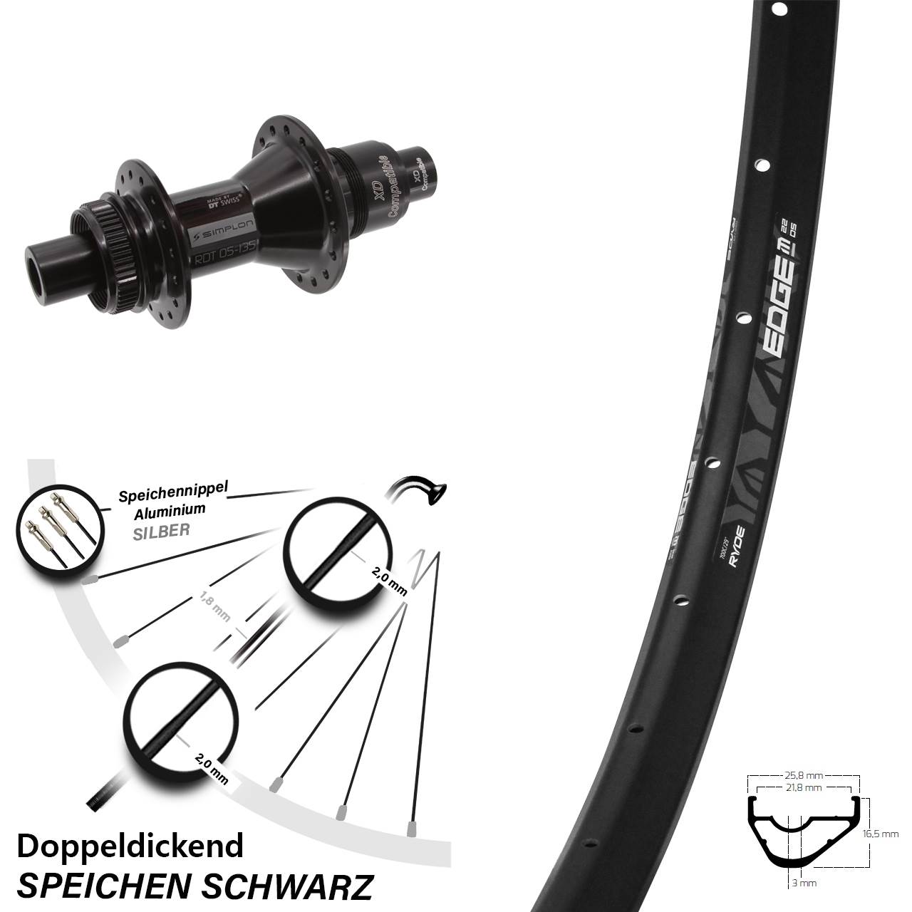 28 Zoll Ryde Edge M22 DT Swiss 370 Centerlock Hinterrad 12x142 XD