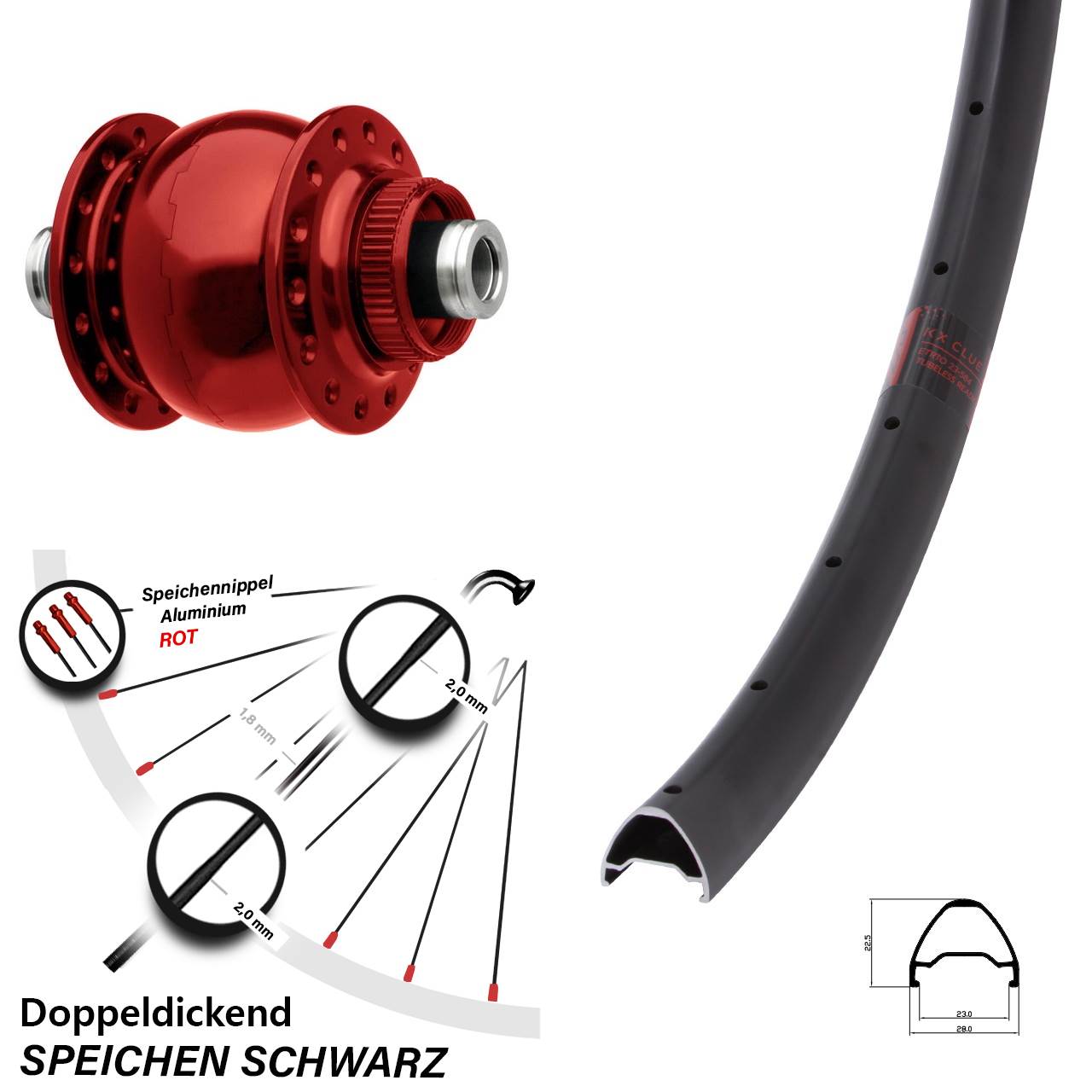 27,5 Zoll KX Clue SON 28 rot Disc Nabendynamovorderrad 12x100