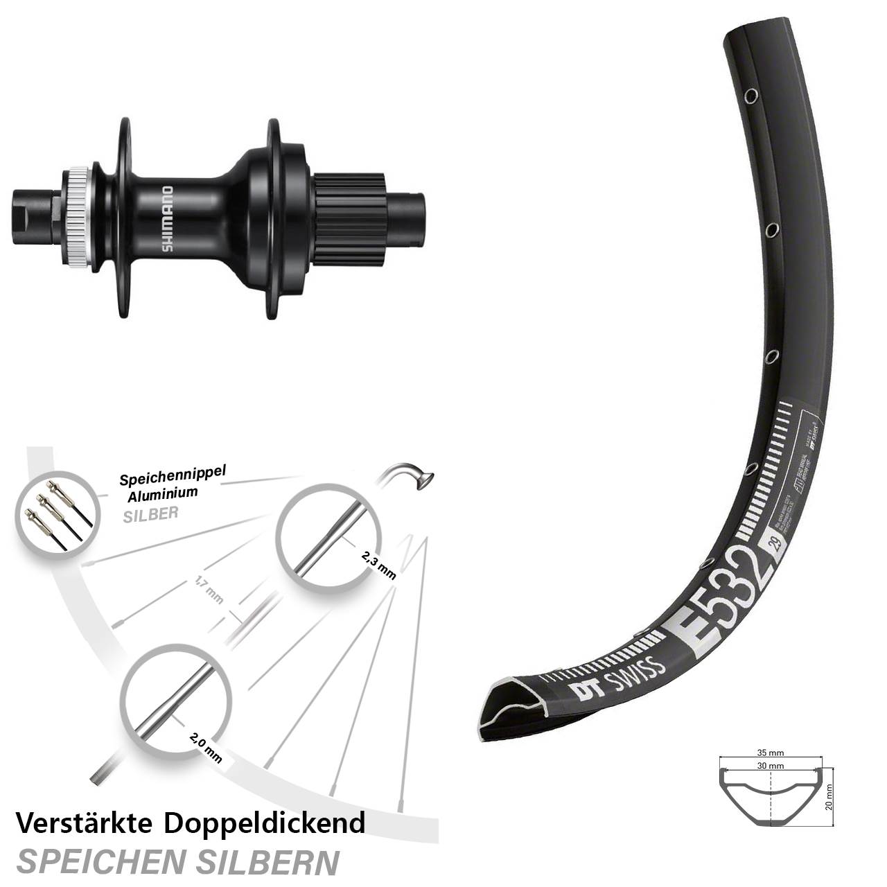 DT Swiss E 532 Shimano FH-MT510 29 Zoll Disc Hinterrad 12x142 Micro Spline