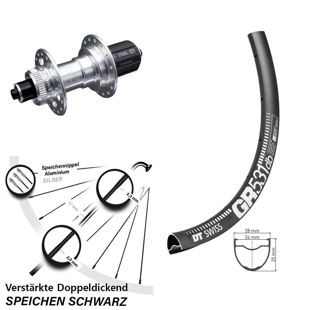 29 Zoll Hinterrad KX-E DT Swiss GR531 5x135 mm Centerlock 8-12 fach