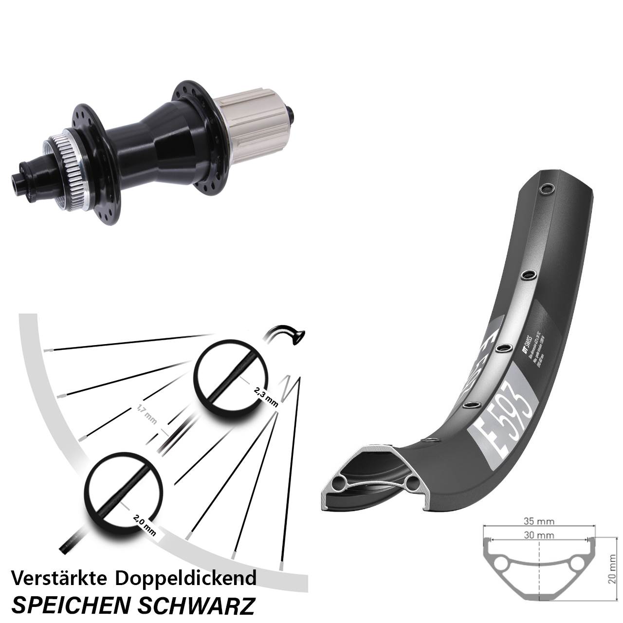 Hinterrad Centerlock für Schnellspanner 27,5 Zoll DT Swiss E593 Novatec CL135 8-12 fach HG