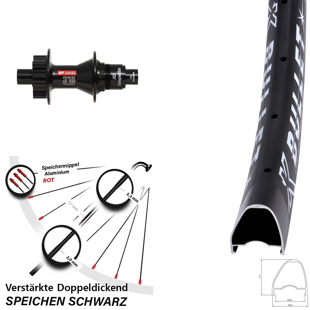 Hinterrad 6-Loch 28-29 Zoll KX Bullet OS DT Swiss 370 XD 12x142