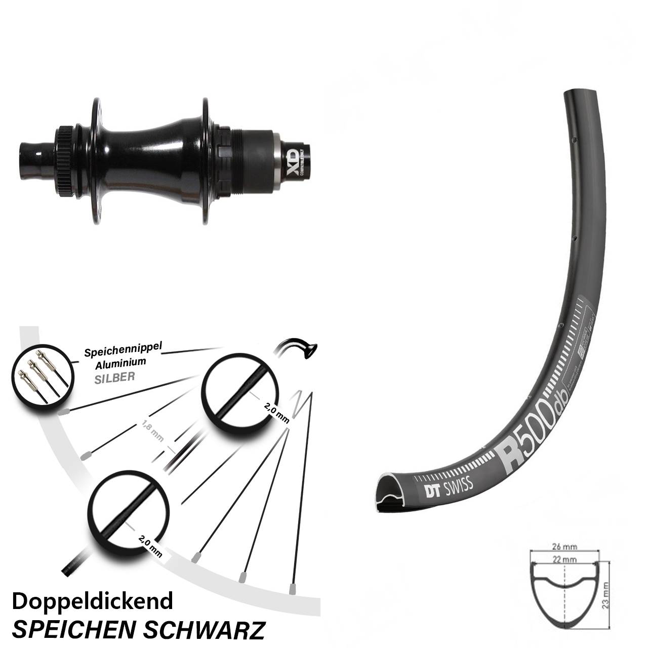 28-29 Zoll DT Swiss R500 Formula CL142S Hinterrad Centerlock 12x142 XD